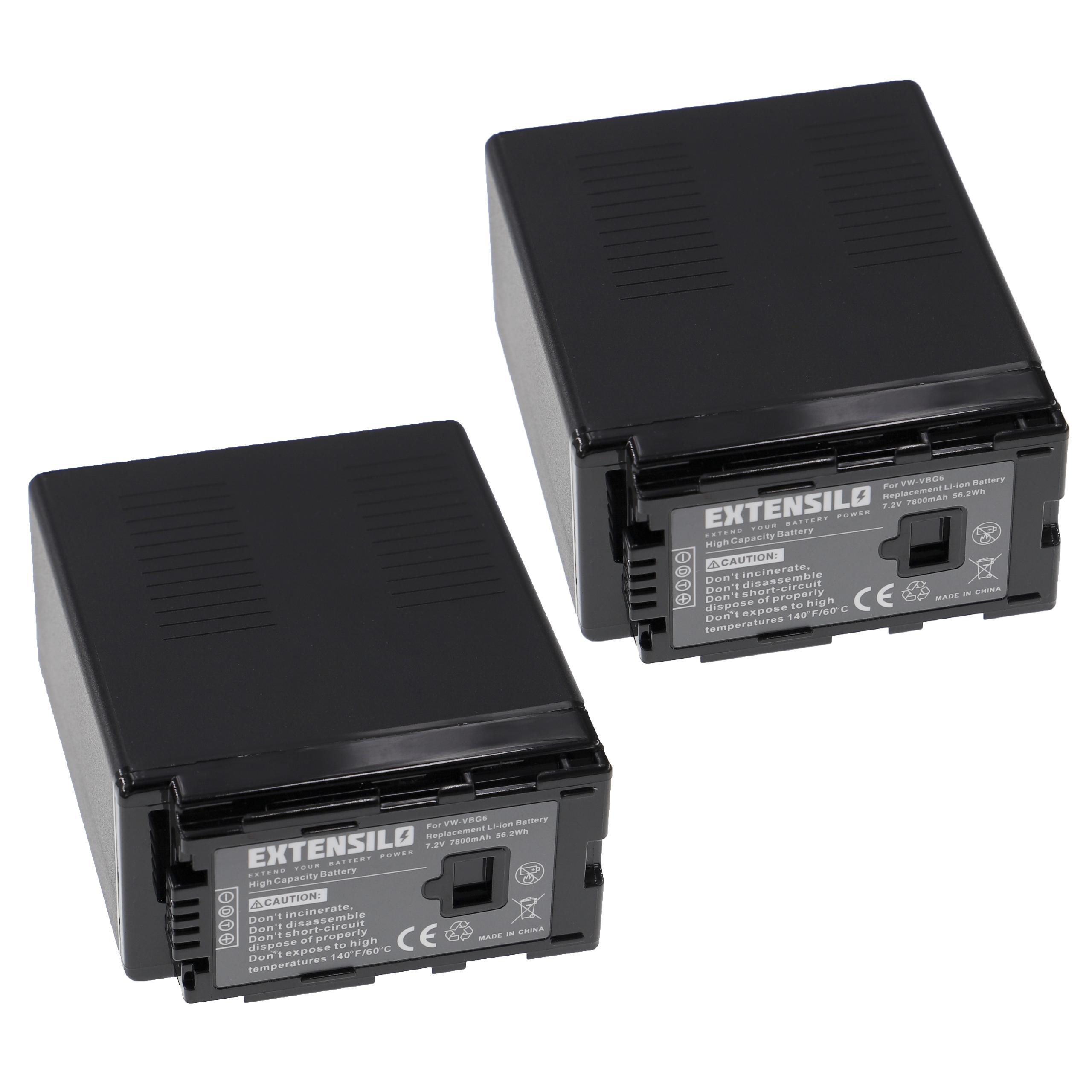 2x Battery replaces Panasonic VW-VBG6, VW-VBG6PPK, VW-VBG6-K, VW-VBG6GK - 7800mAh, 7.2V, Li-Ion