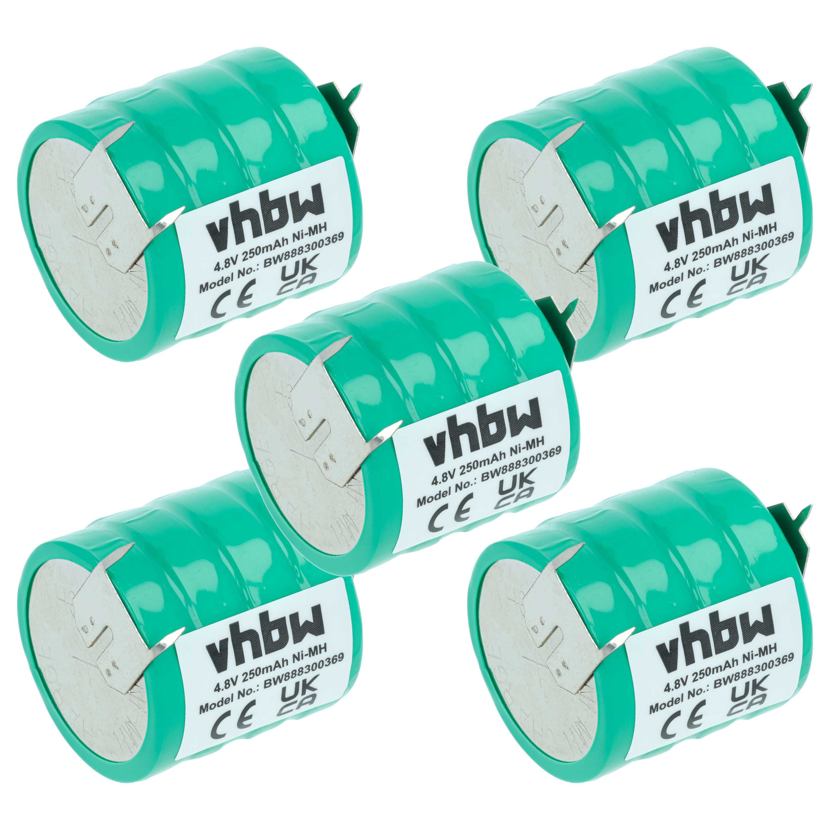 5x Button Cell Battery Type V250H 3 Pins for Model Building Solar Lamps etc. - 250 mAh 4.8 V NiMH