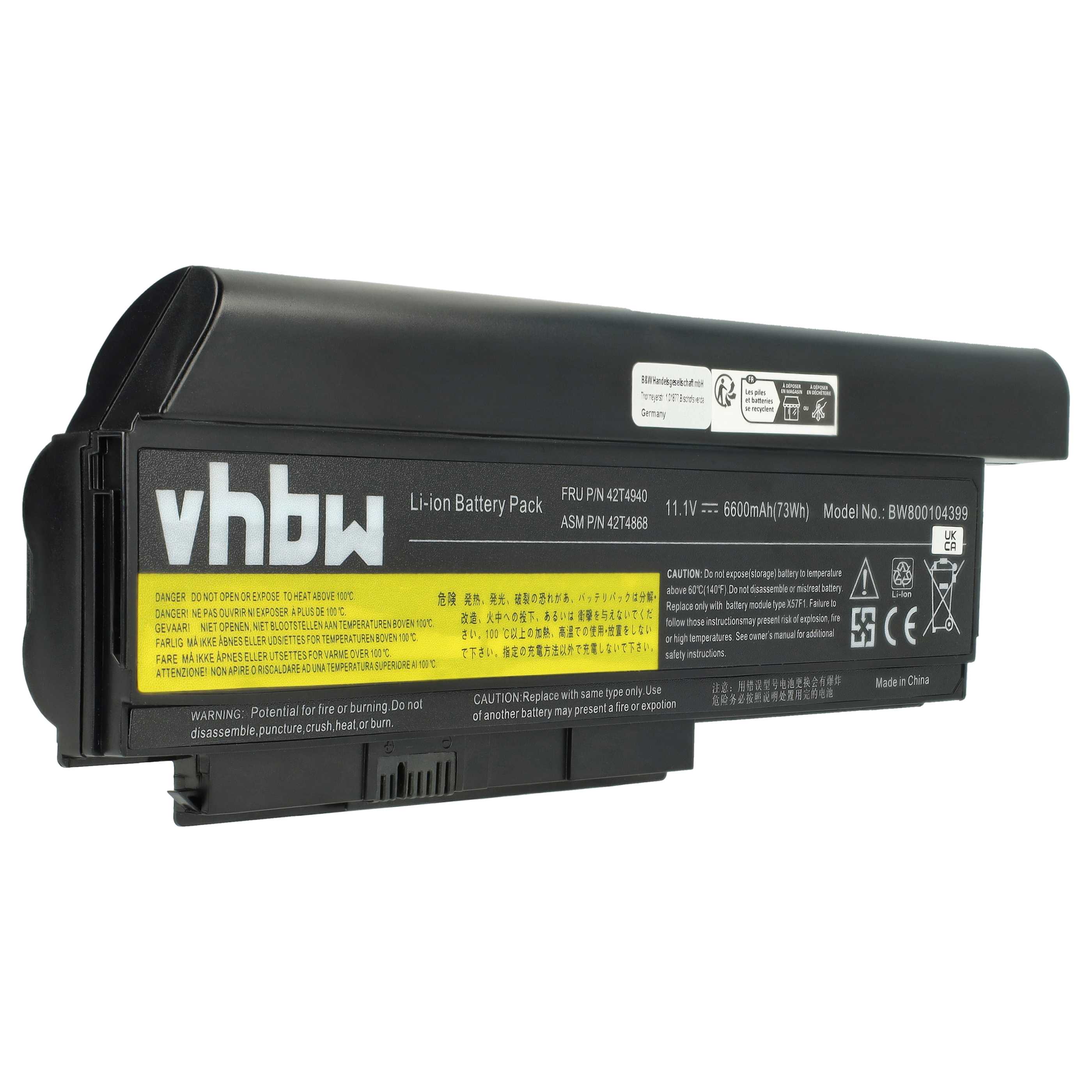 Notebook Battery Replacement for Lenovo 0A36283, 0A36307, 0A36281, 0A36282 - 6600mAh 10.8V Li-Ion, black