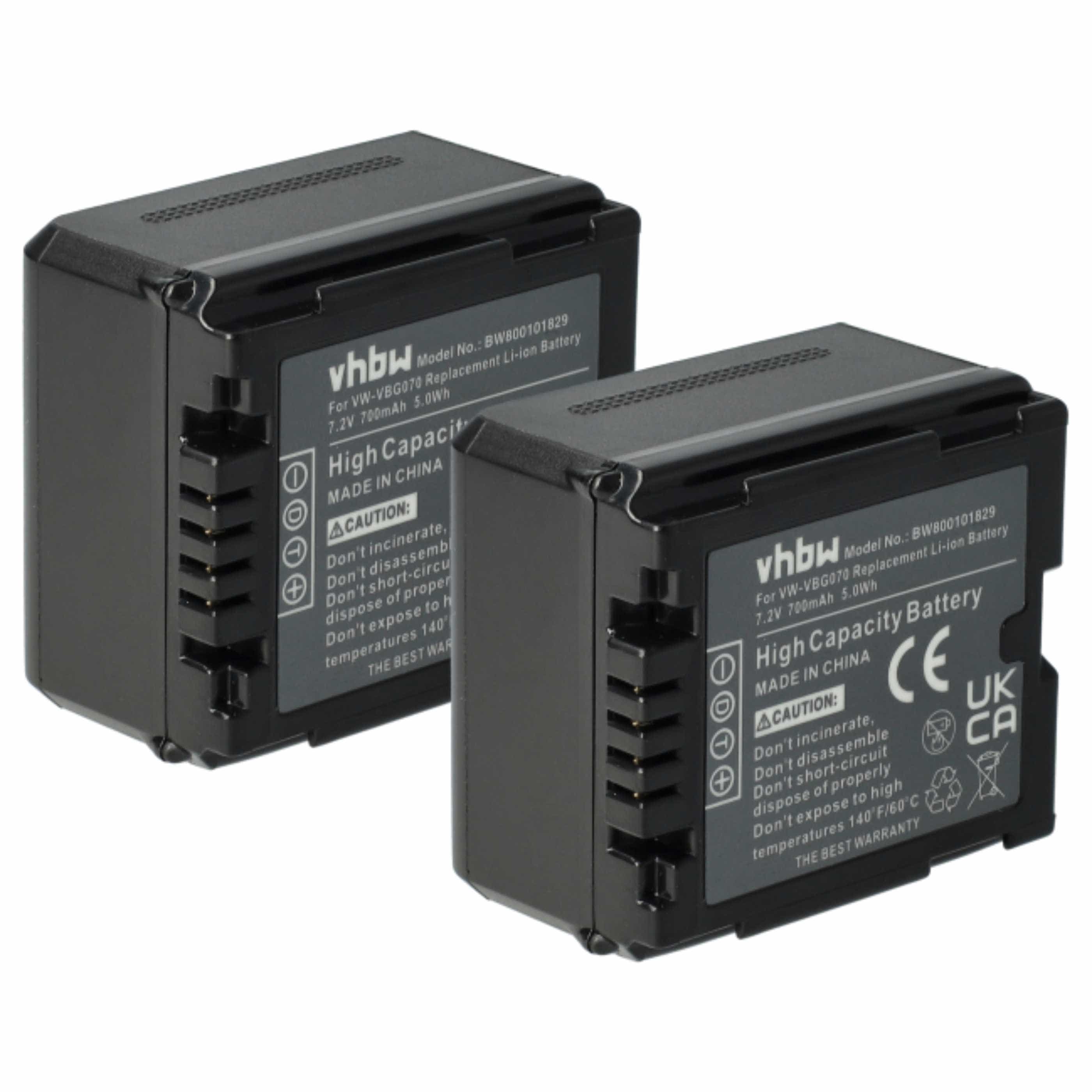 Videocamera 2x Battery replaces Panasonic VW-VBG070, DMW-BLA13E, DMW-BLA13, VW-VBG130 - 700 mAh 7.2 V Li-Ion