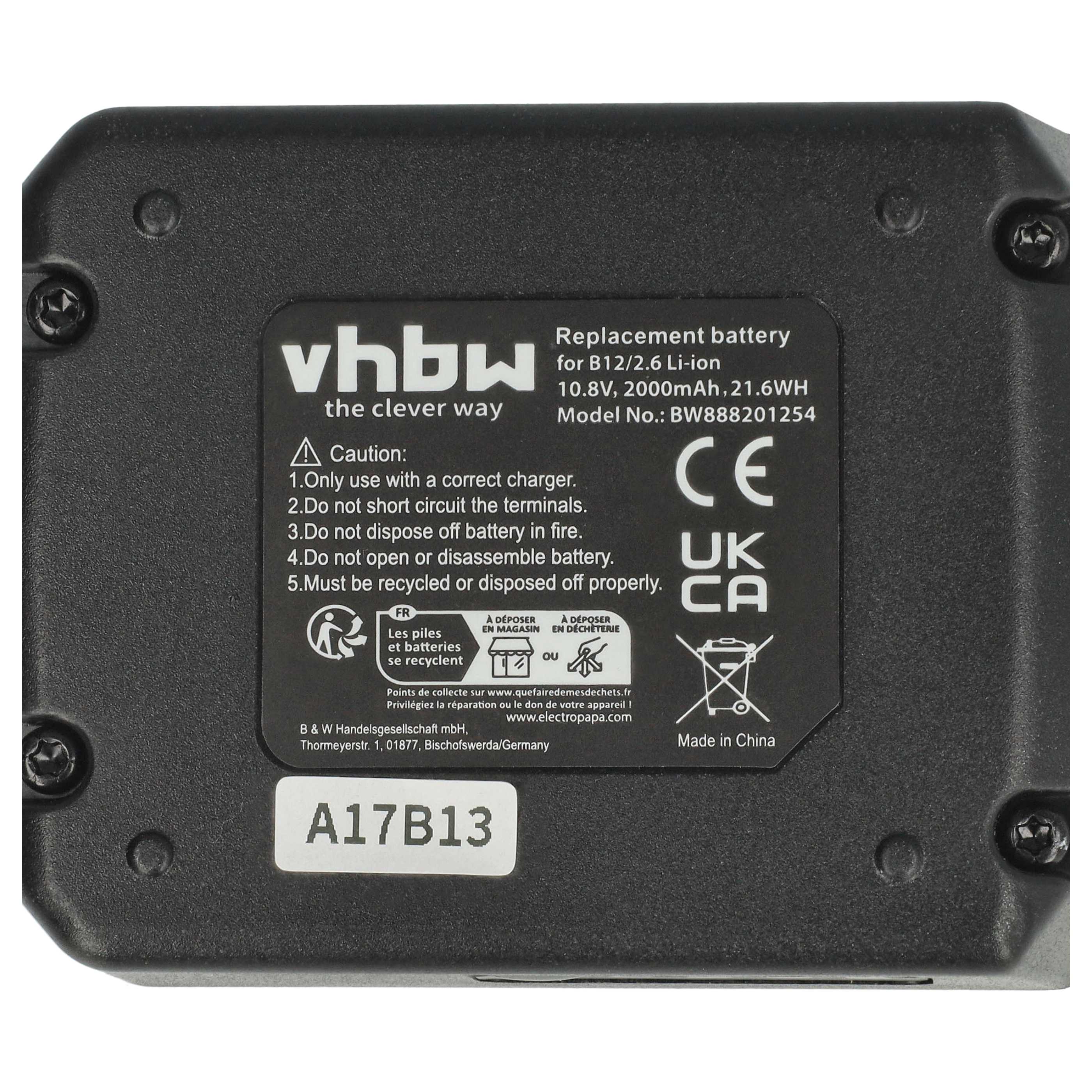 Batteria sostituisce Hilti B 12/4.0, B 12/2.6 per attrezzo - 2000mAh 10,8V Li-Ion