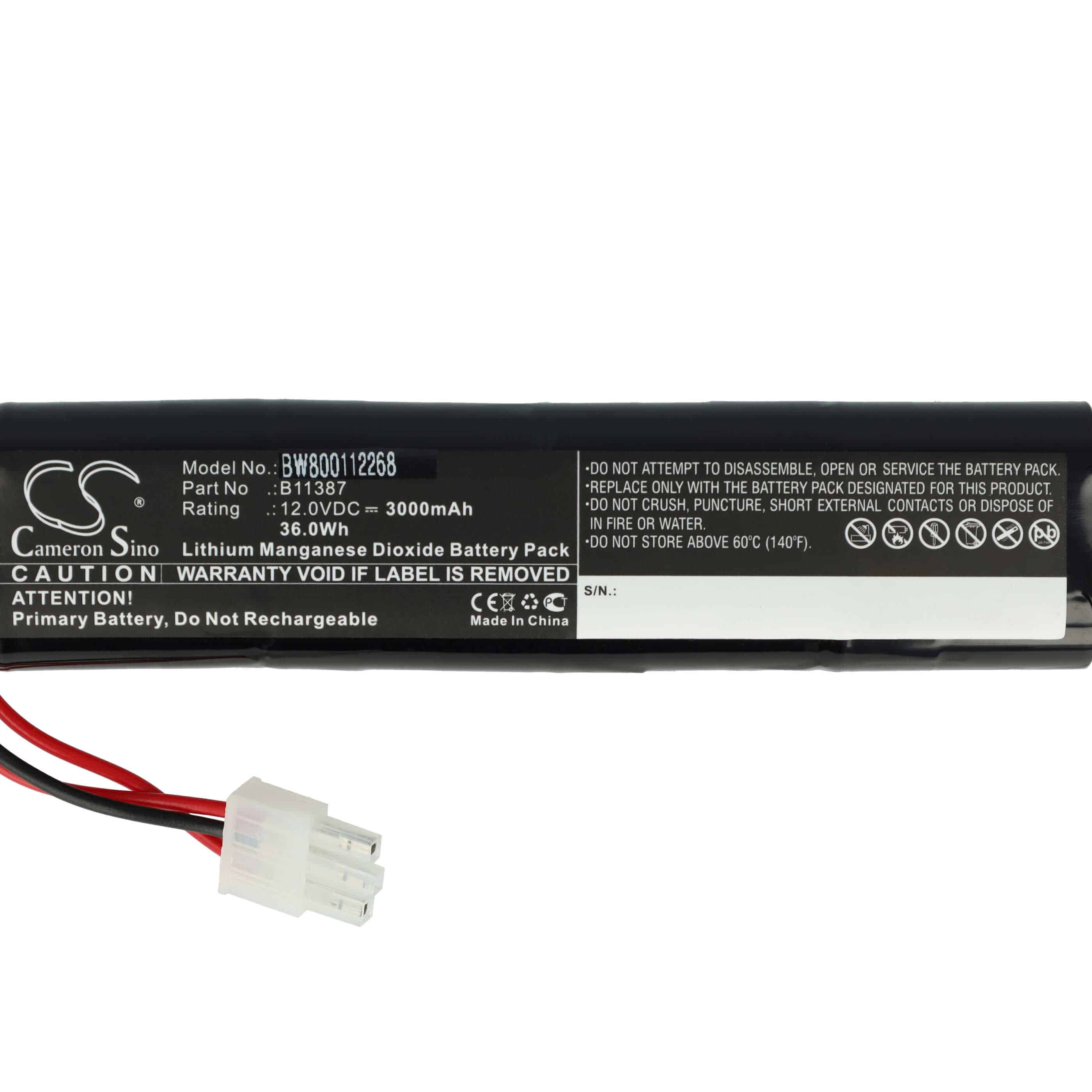Batterie als Ersatz für 00185-2, 001852, B11387, 8000-0807-01, 4032-001 - 3000mAh 12V Li-MnO2