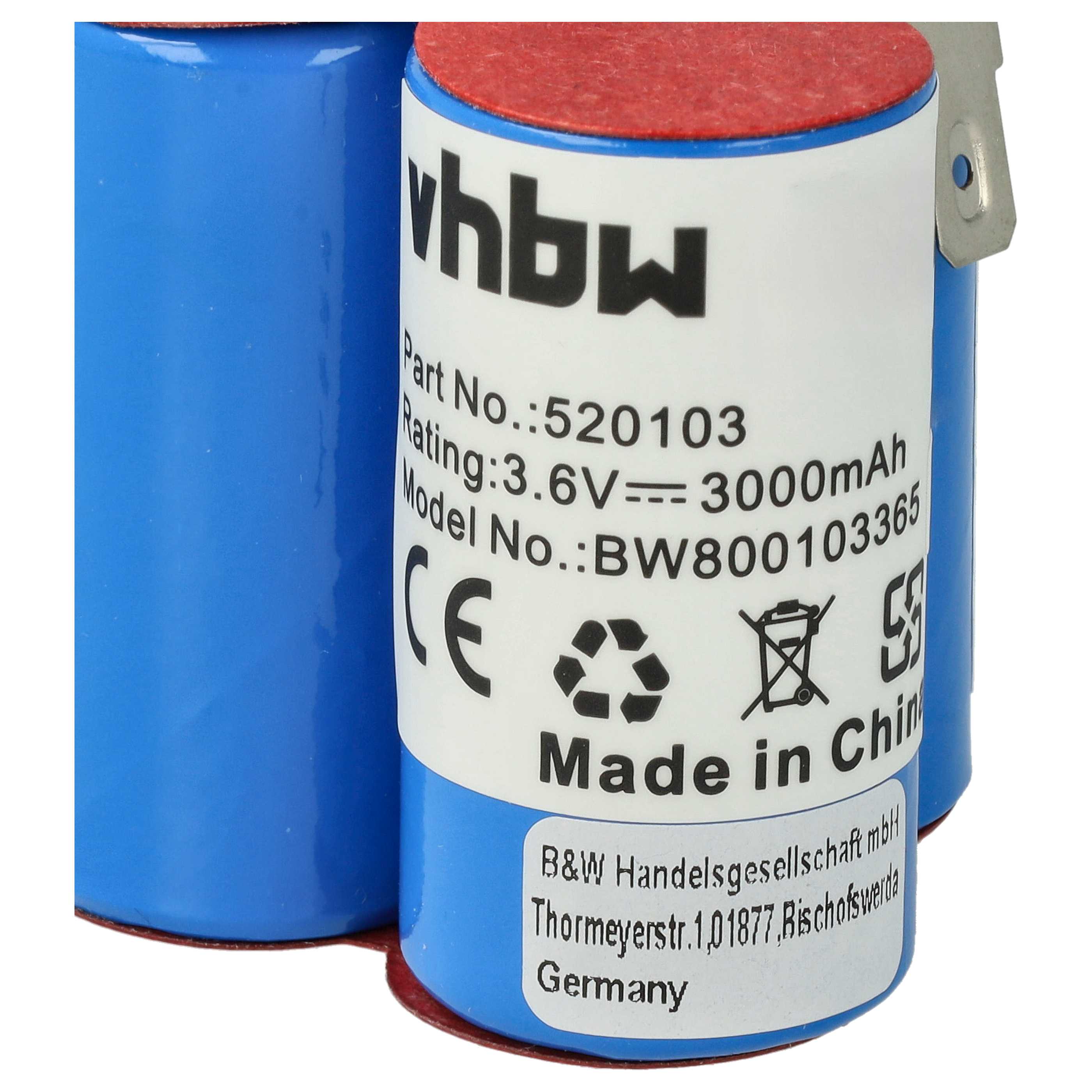 Battery replaces AEG 900055102, 520103 for AEG 3000mAh, 3.6V, NiMH