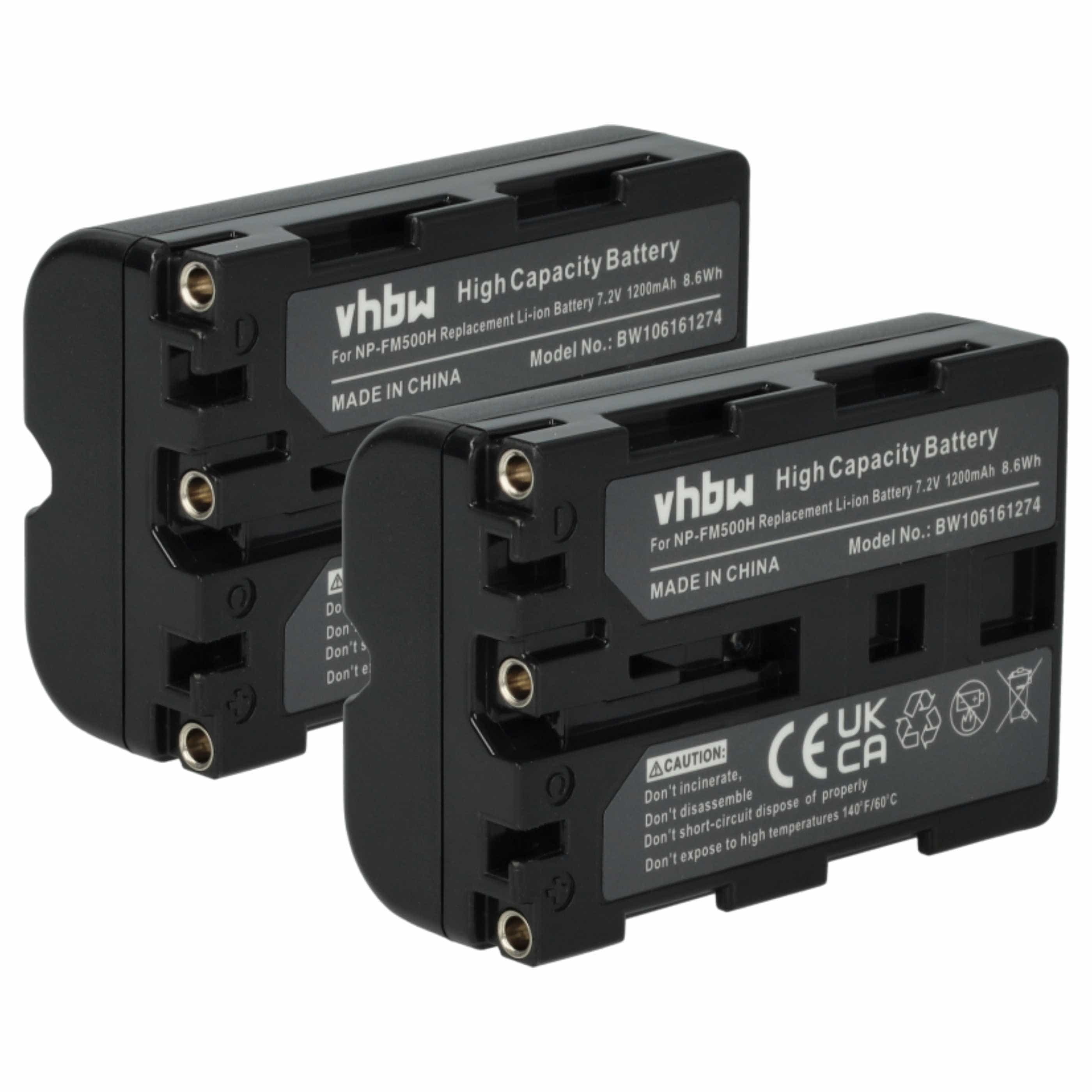 2x Battery replaces Sony NP-FM500H - 1200mAh, 7.2V, Li-Ion