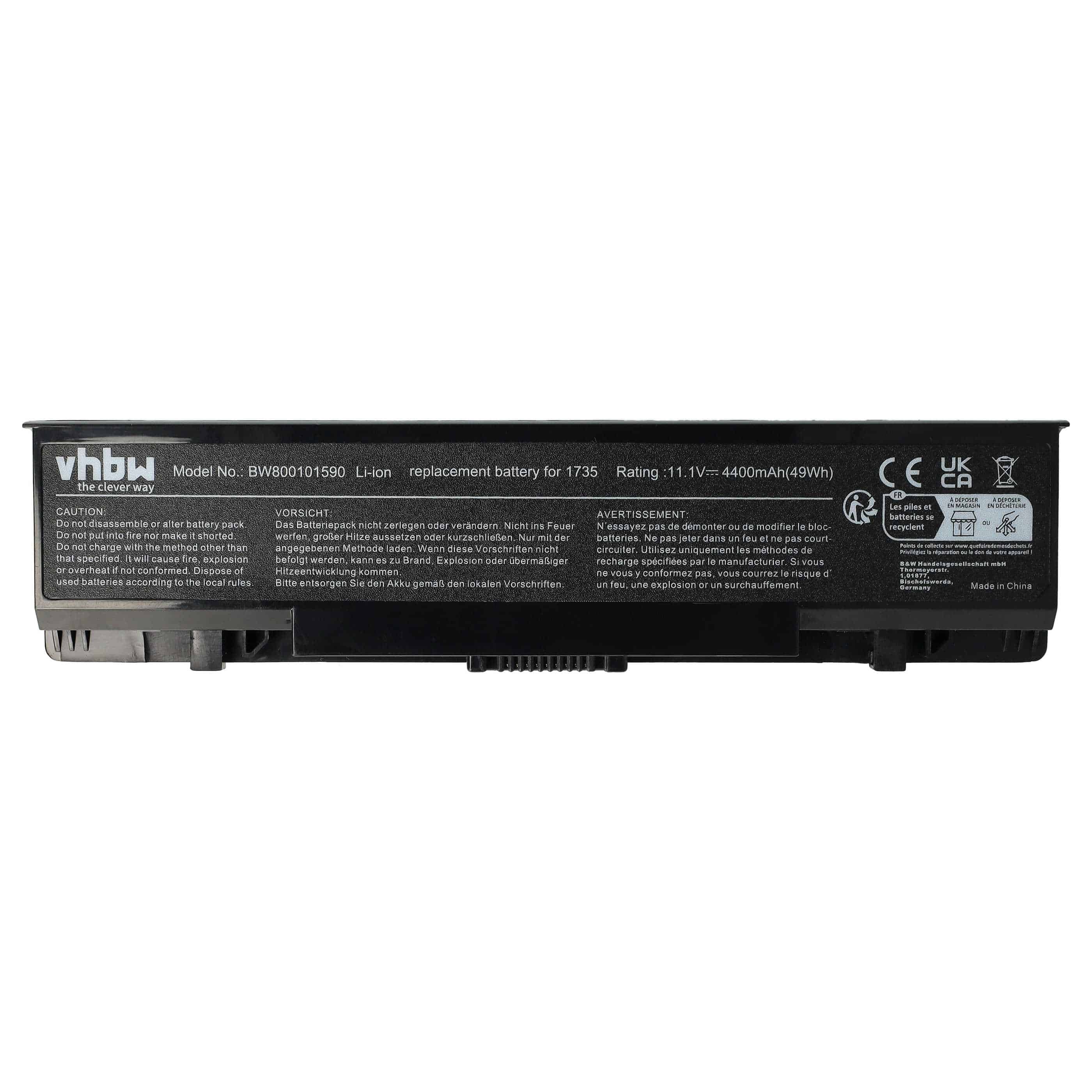 Notebook-Akku als Ersatz für Dell 312-0711, 312-0712, 312-0708, 451-10660 - 4400mAh 11,1V Li-Ion, schwarz