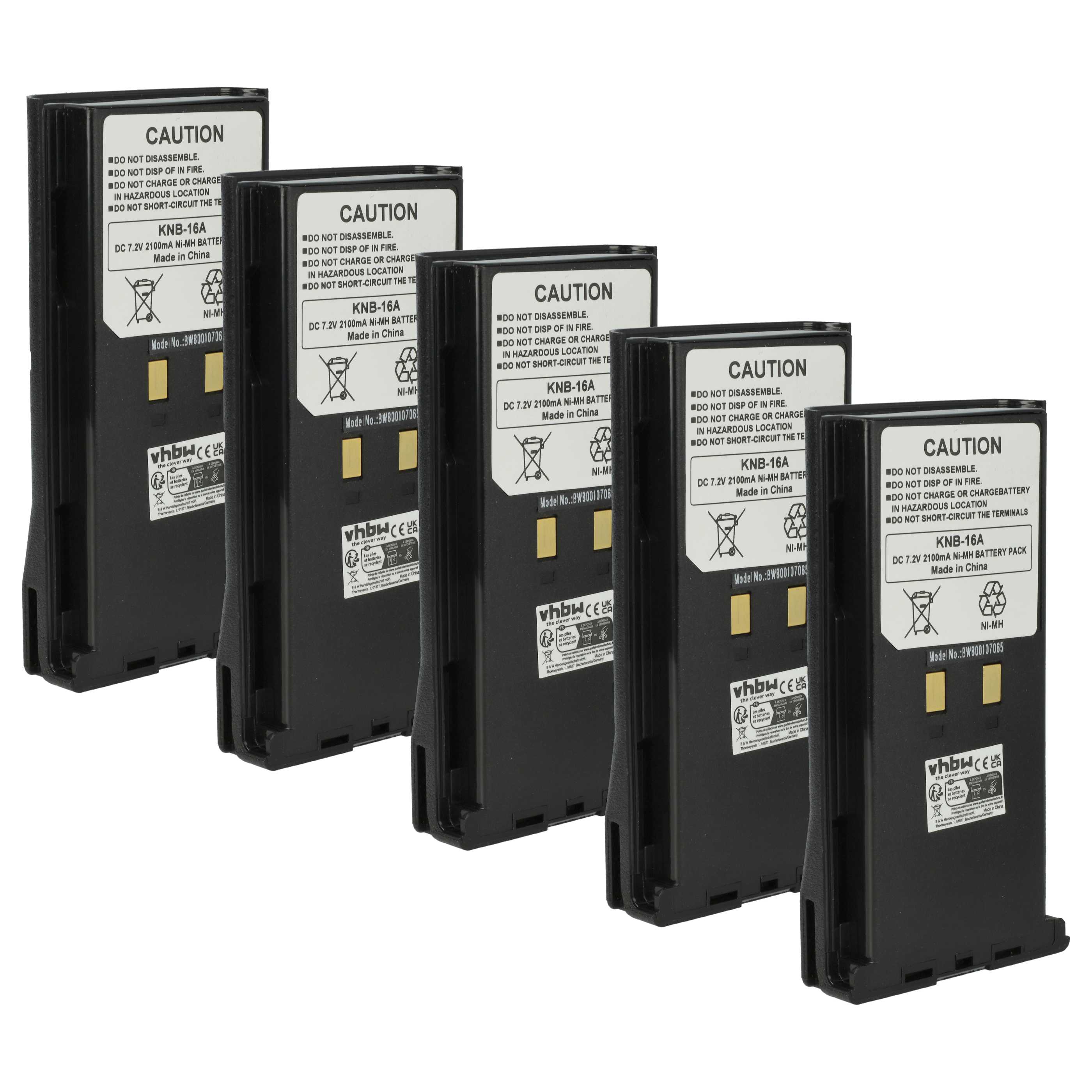 Radio 5x Battery replaces Kenwood KNB-52N, KNB-22N, KNB-21N, KNB-17N, KNB-17A, KNB-16A - 2100 mAh 7.2 V NiMH