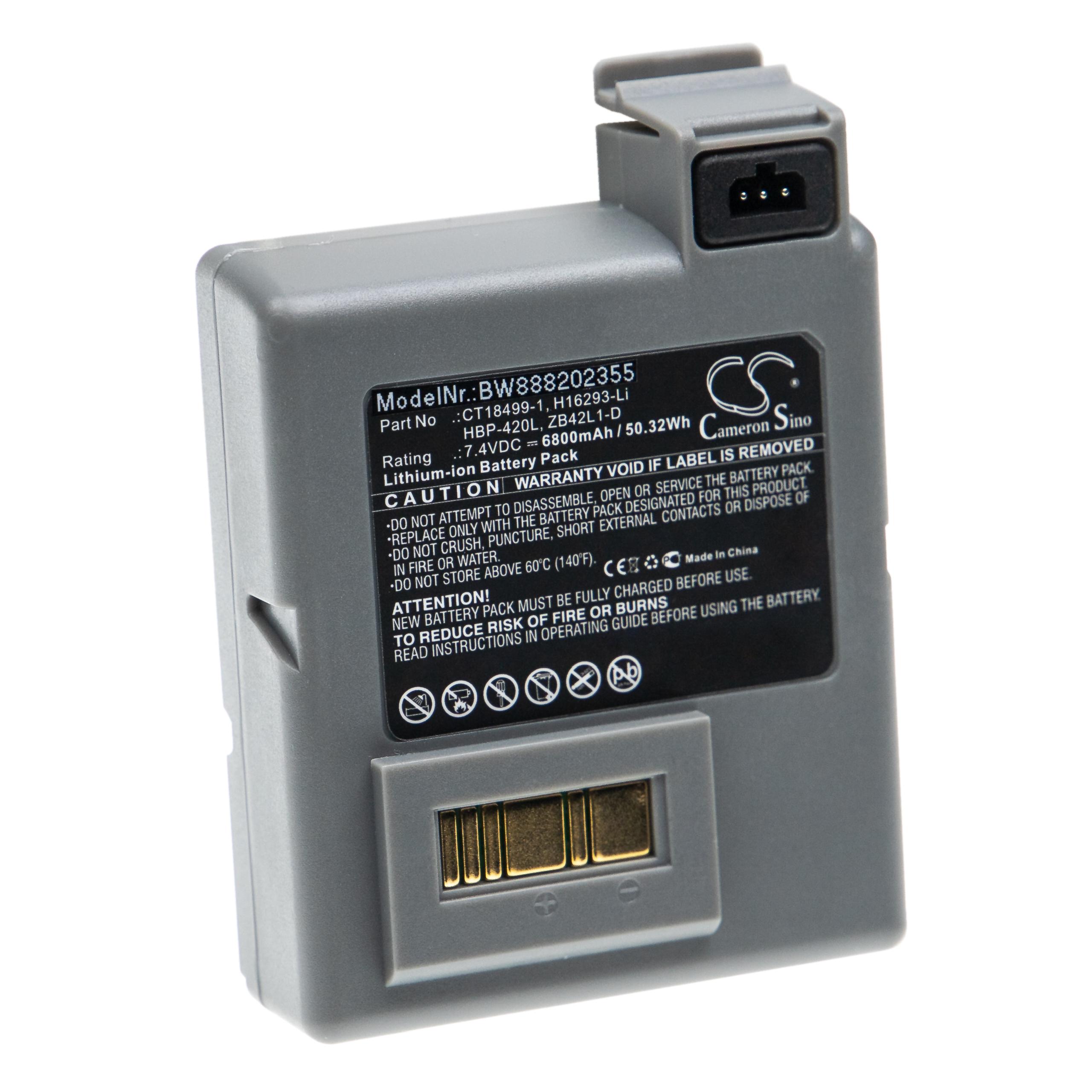 Batterie remplace Zebra ZB42L1-D, HBP-420L, H16293-Li, CT18499-1 pour imprimante - 6800mAh 7,4V Li-ion