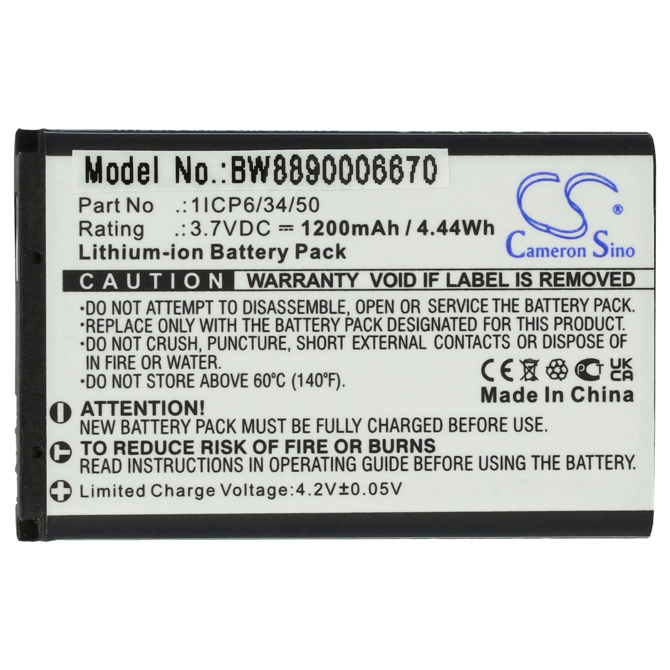 Baby Monitor Battery Replacement for Babymoov 1ICP6/34/50 - 1200mAh 3.7V Li-Ion