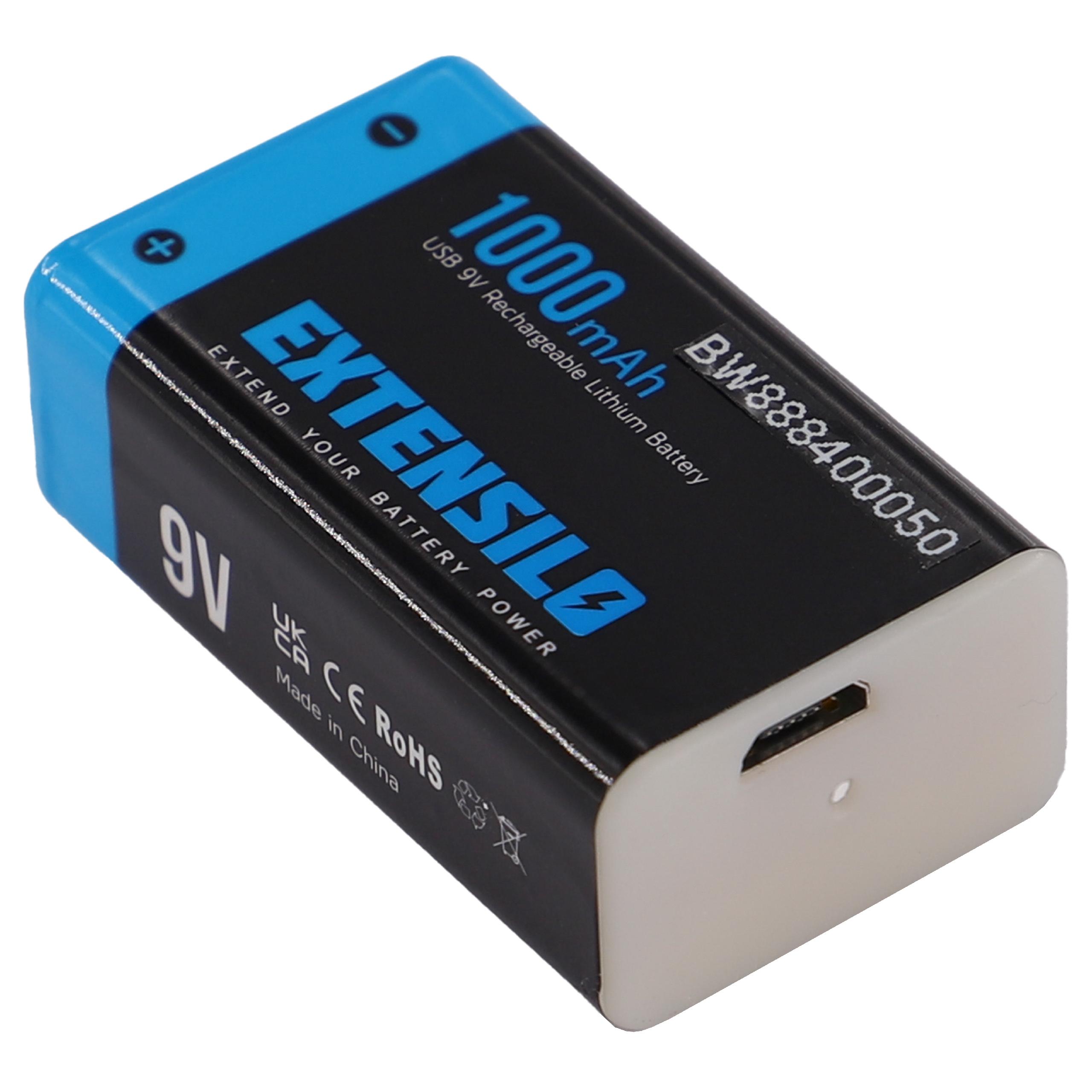 Pile bloc 9V rechargeable pour divers appareils - 1Ah 9V Li-polymère + port micro-USB