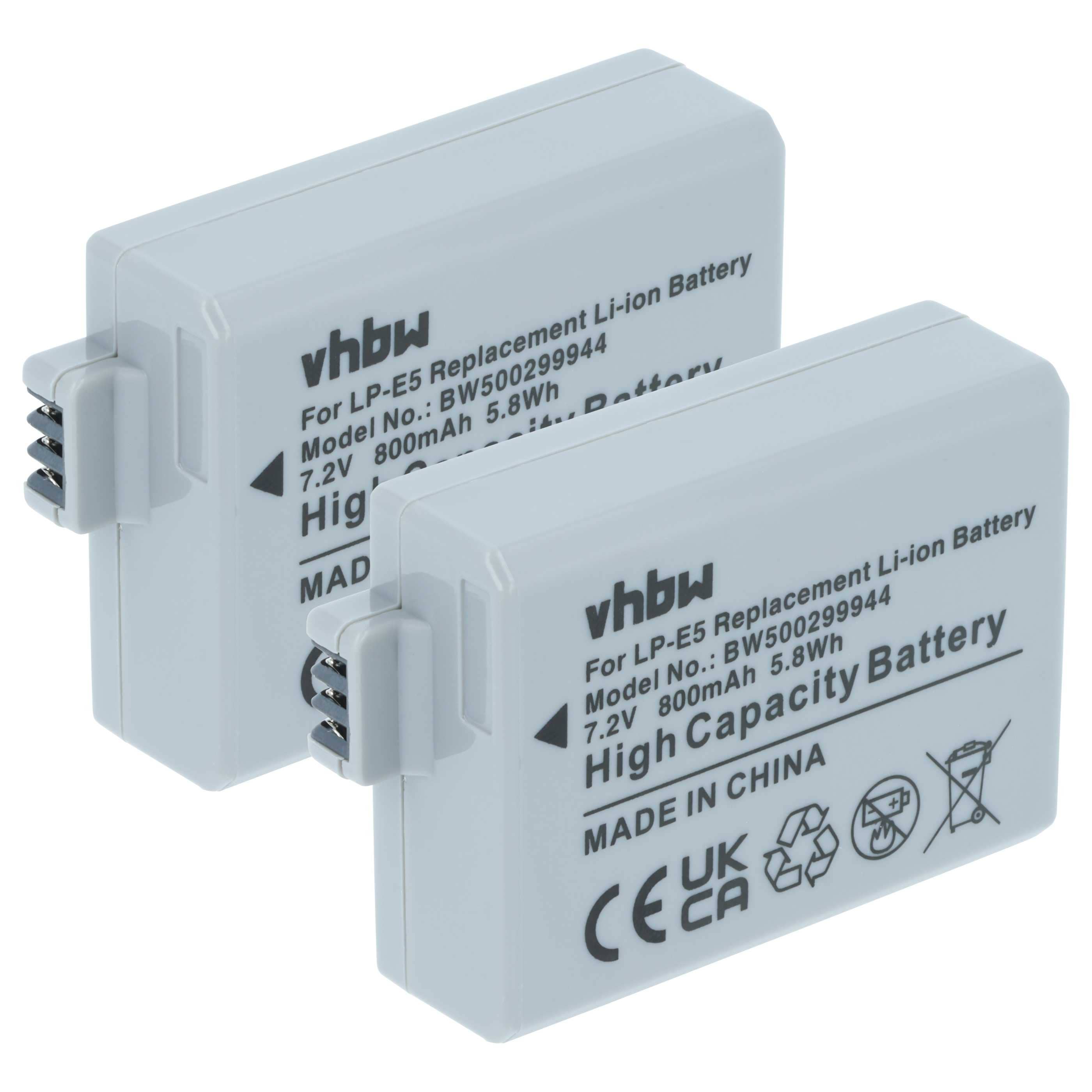 2x Battery replaces Canon LP-E5, LC-E5 - 800mAh, 7.2V, Li-Ion
