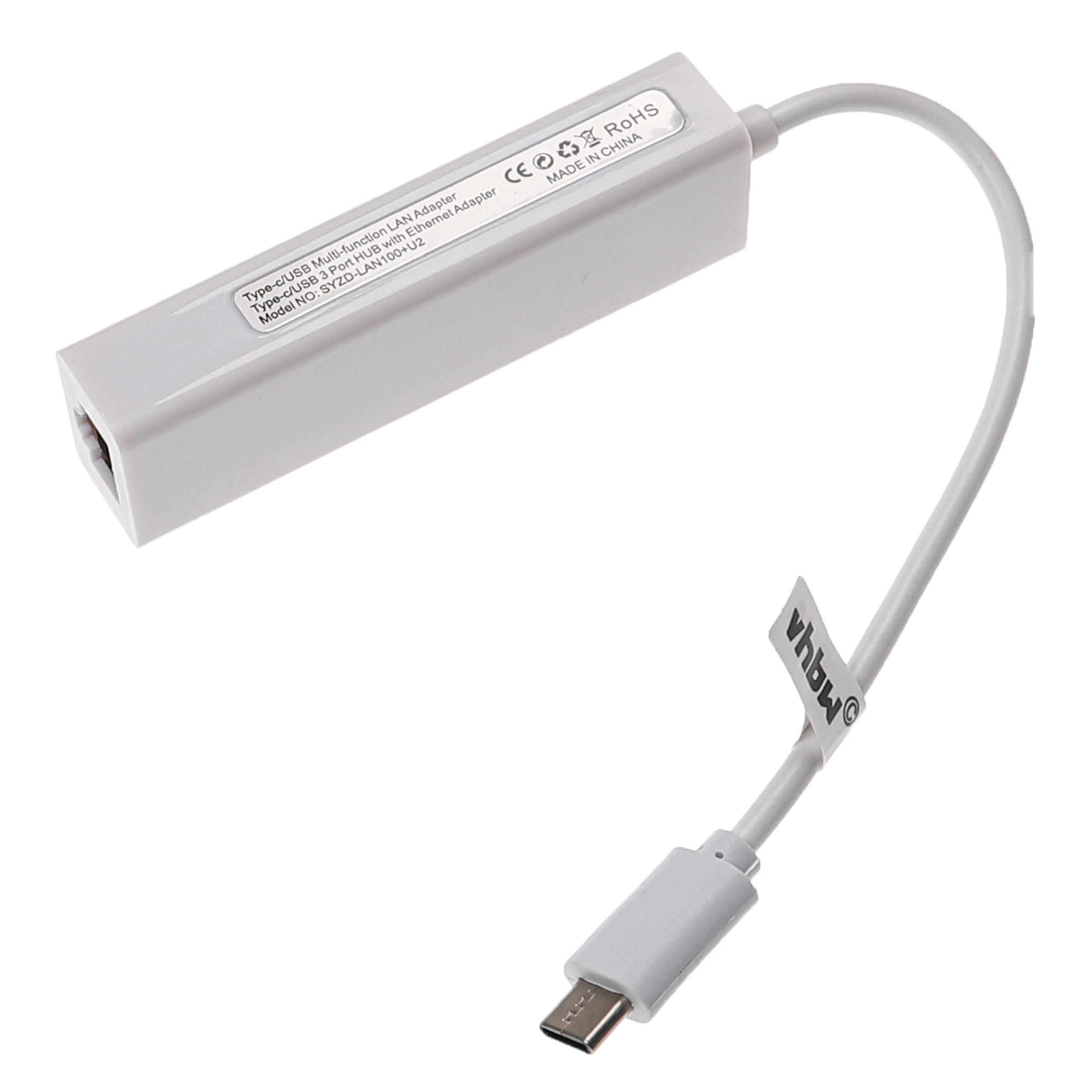 Adaptador USB-C (m) a RJ45 (h) Ethernet para portátil, notebook, PC + 3 USB A (h) adicionales