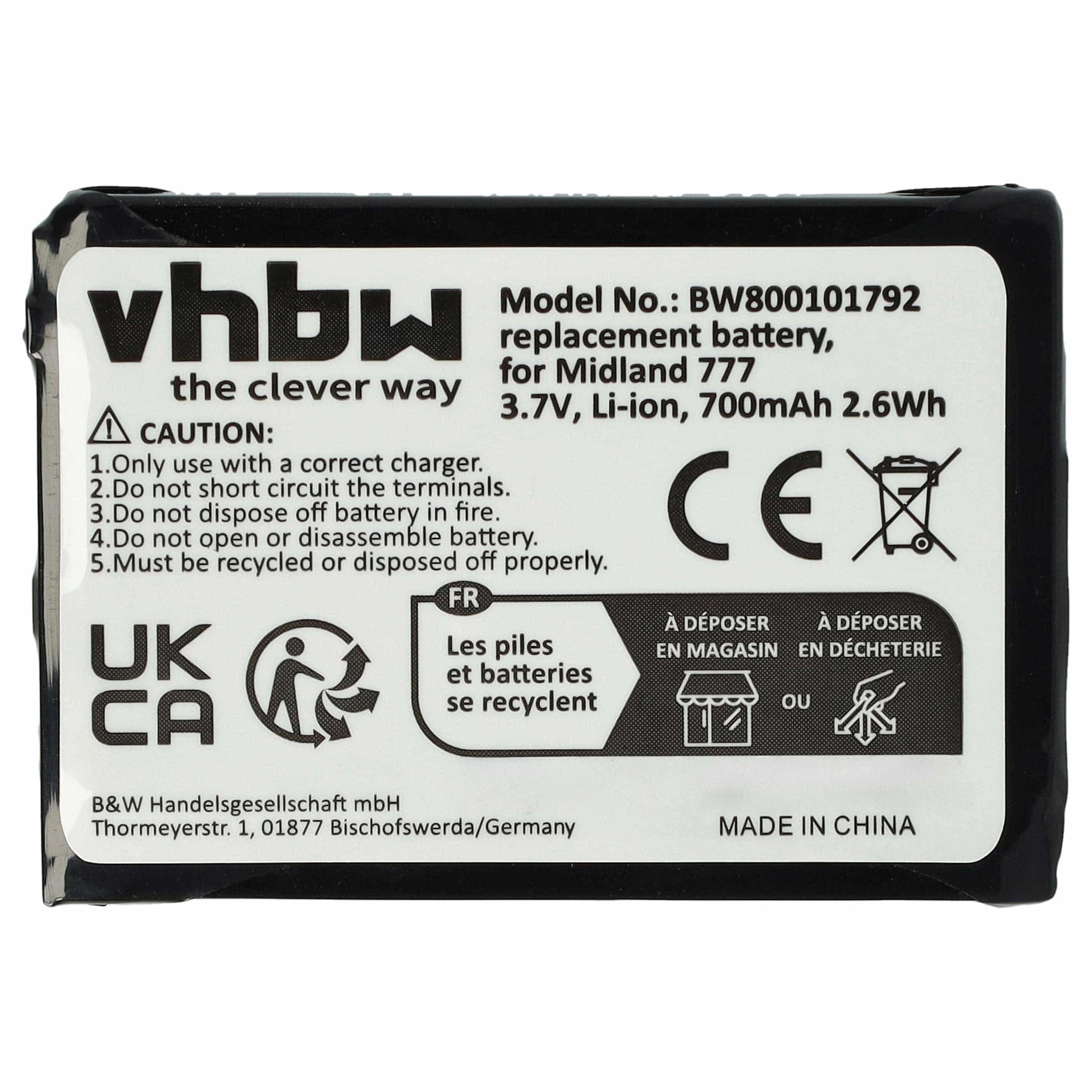 Radio 5x Battery replaces Alan FB-777 - 700 mAh 3.7 V Li-Ion
