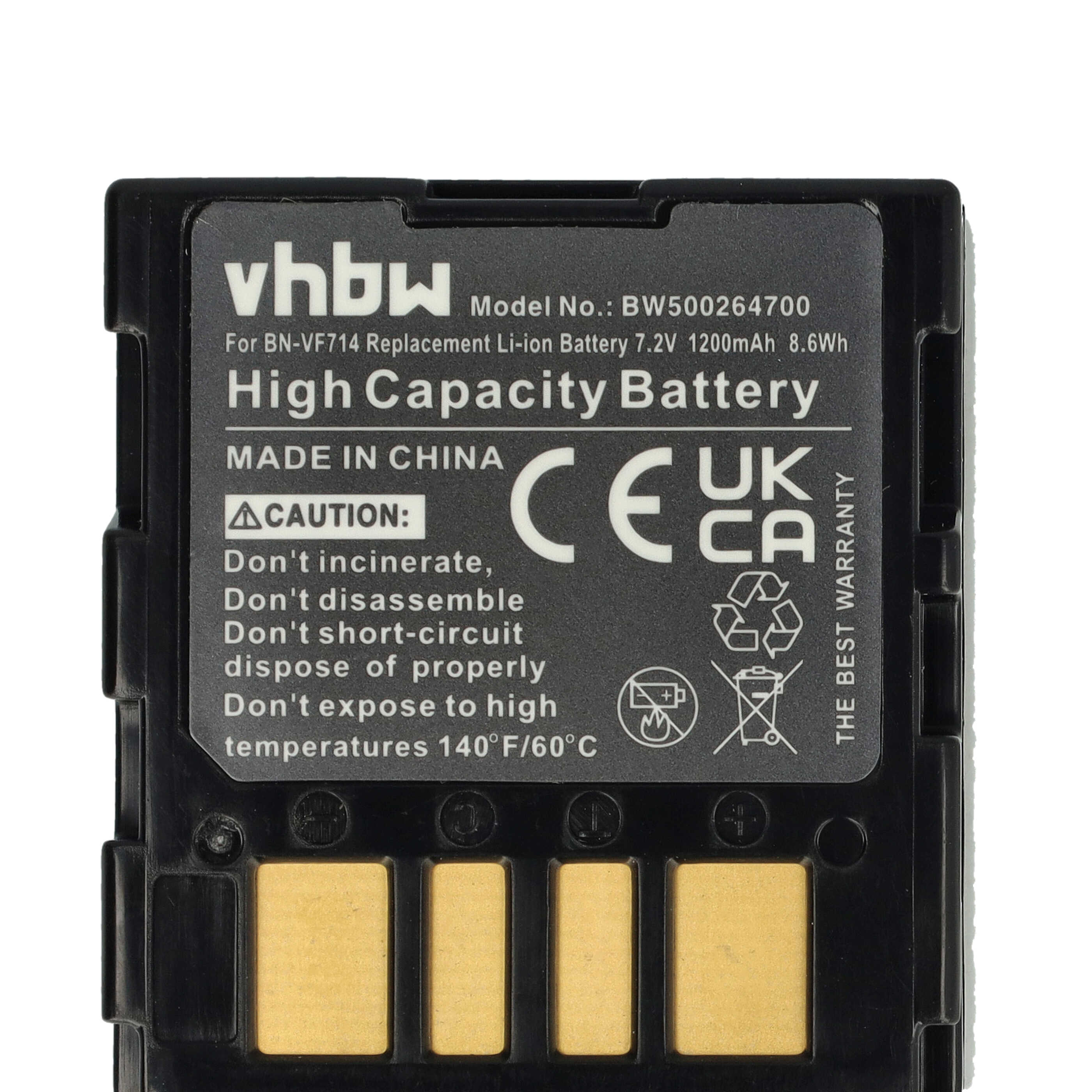 Batería reemplaza JVC BN-VF707U, BN-VF714U, BN-VF714, BN-VF733, BN-VF707 para videocámara - 1200 mAh, 7,2 V