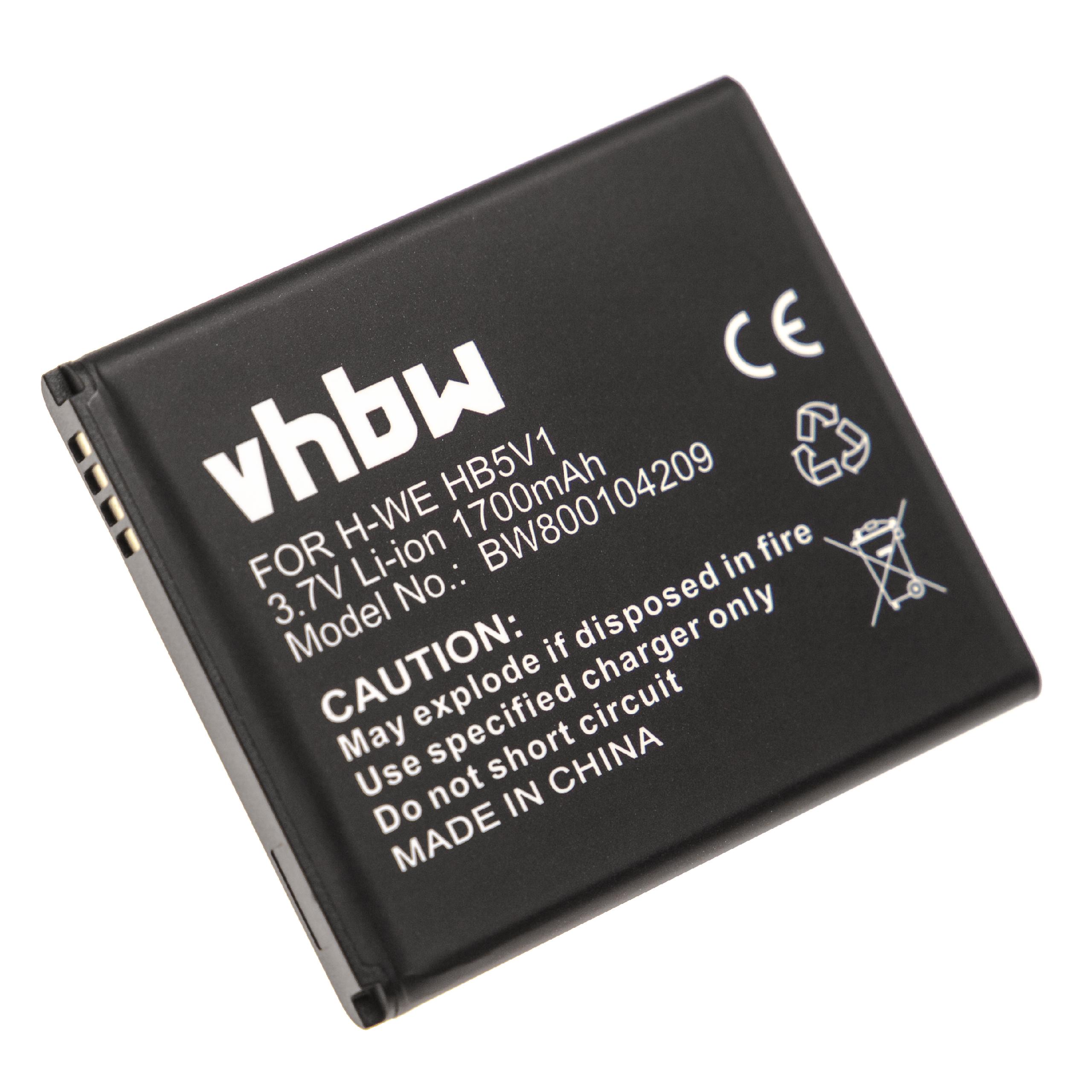Batterie remplace Huawei HB5V1H, HB5V1, HB5V1HV pour téléphone portable - 1700mAh, 3,7V, Li-ion
