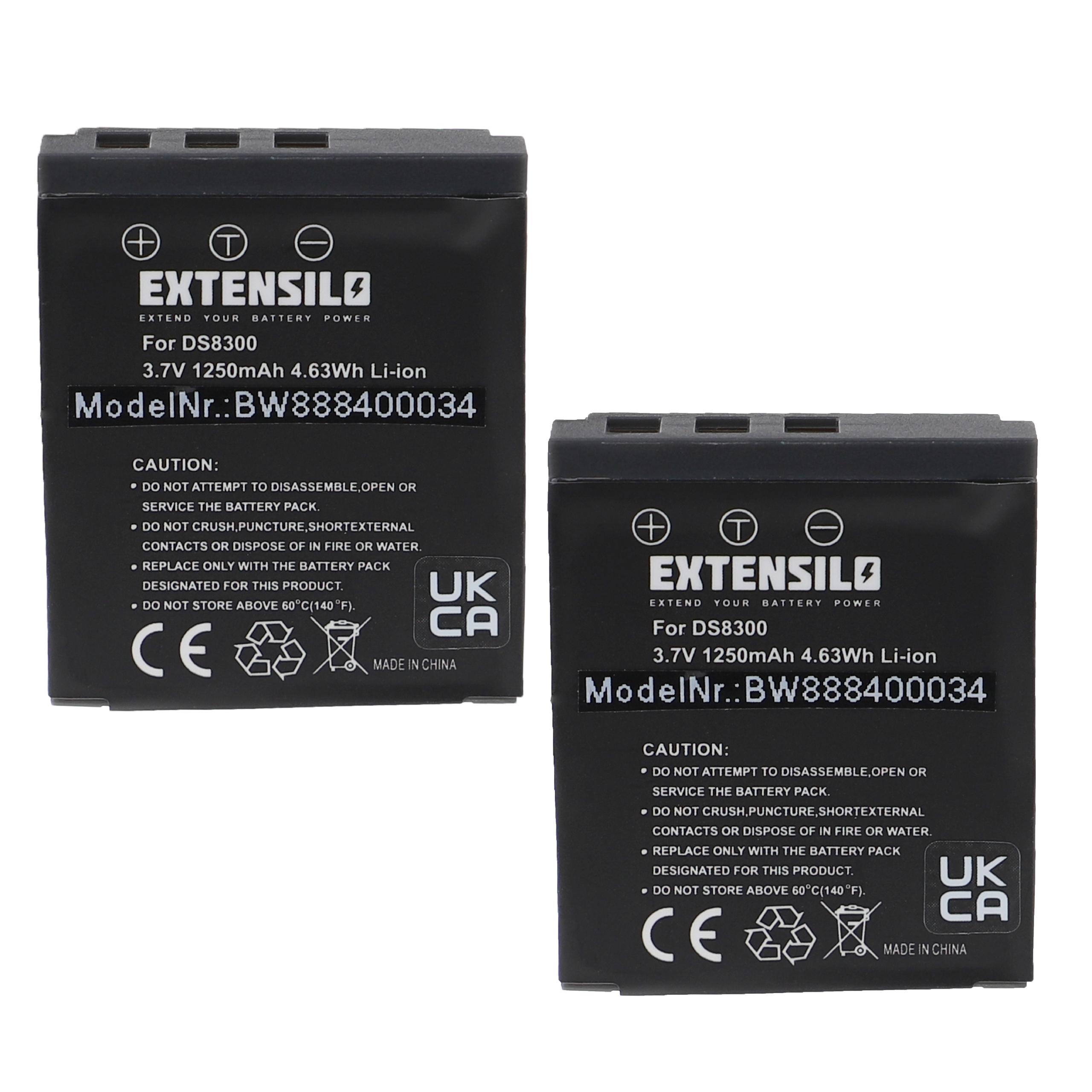 Batteria (2x pezzo) sostituisce 02491-0028-01, 02491-0028-00 per fotocamera Minox - 1250mAh 3,7V Li-Ion