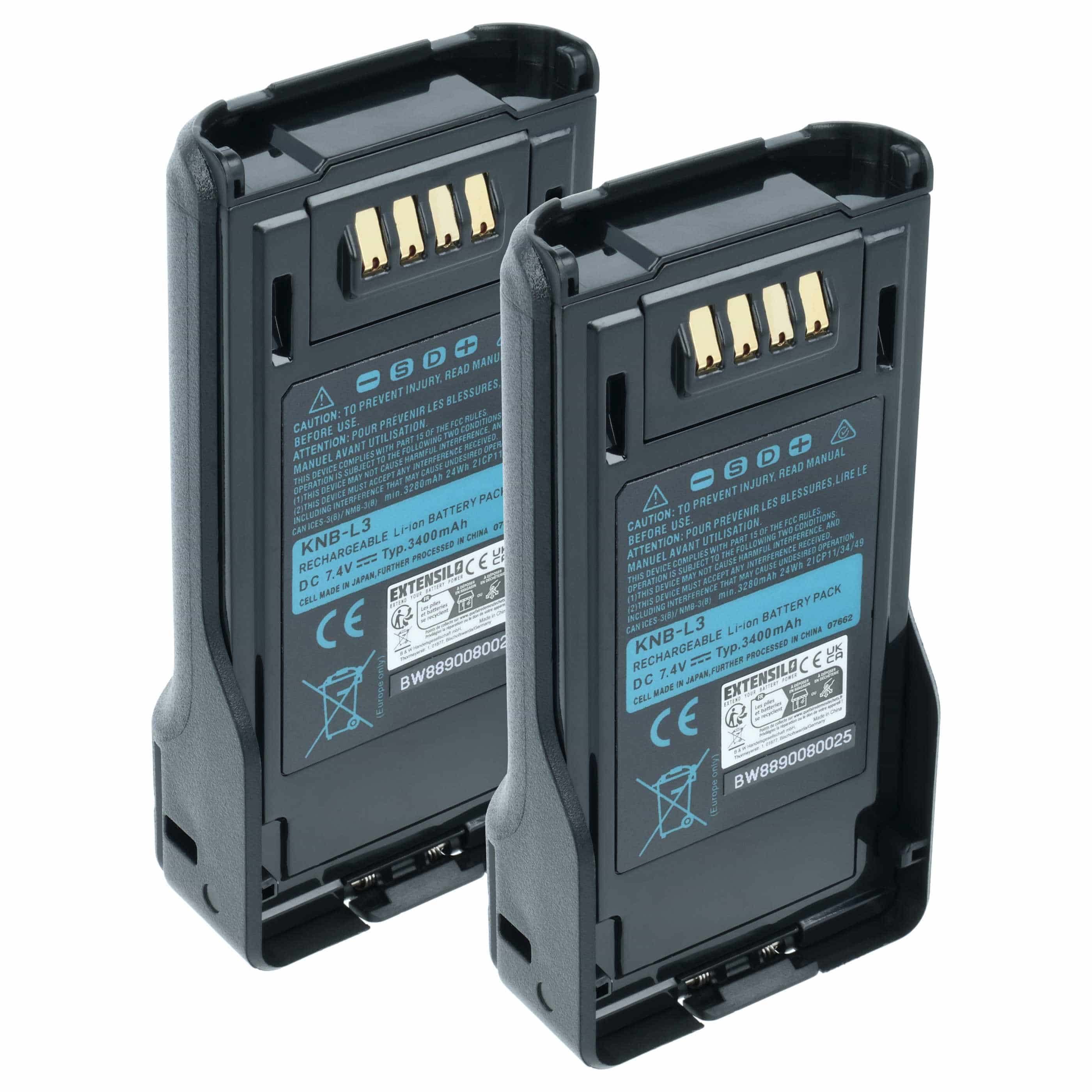 Radio 2x Battery replaces Kenwood KNB-L2M, KNB-L2, KNB-L1, KNB-LS5, KNB-L3M, KNB-L3 - 3400 mAh 7.4 V Li-Ion