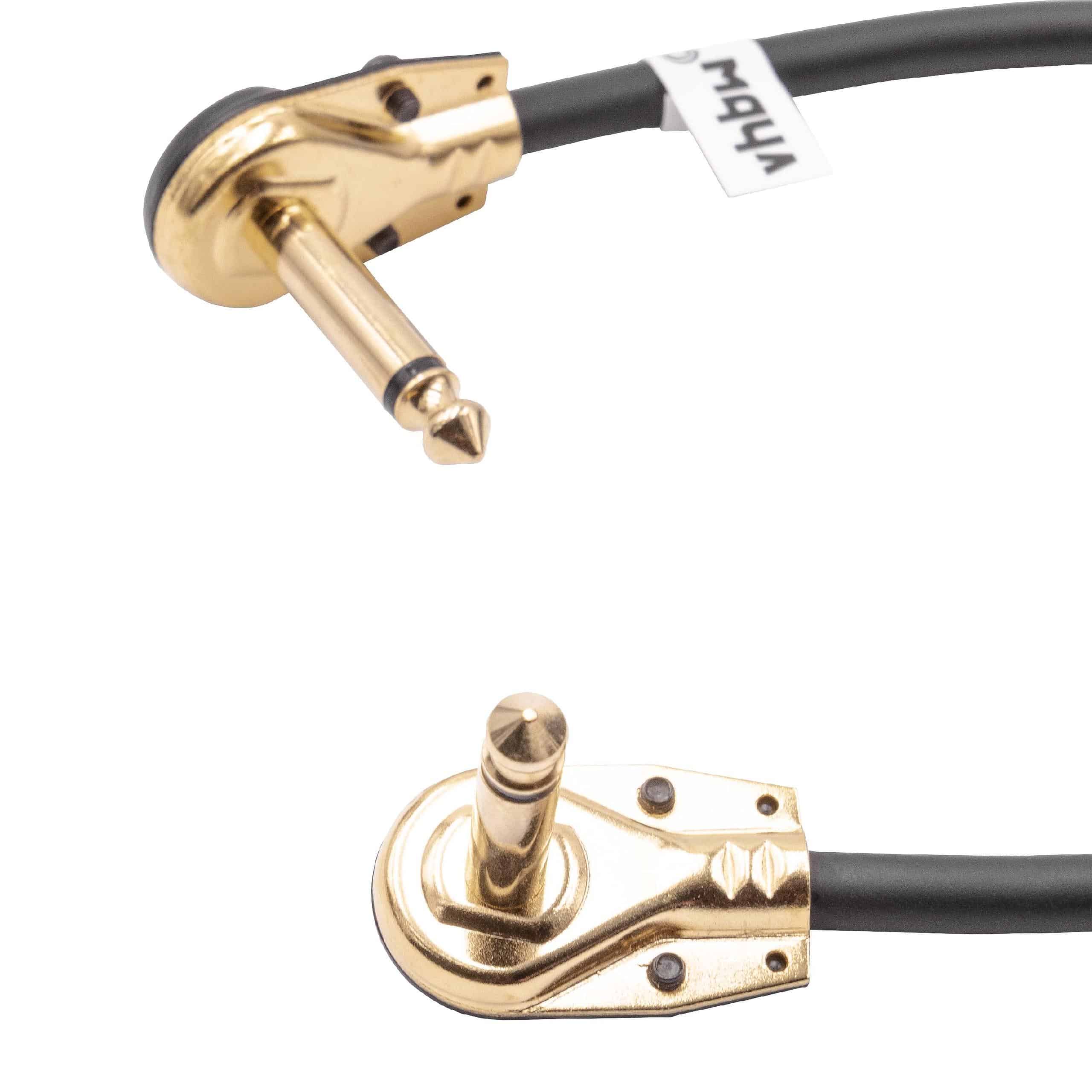 Kabel krosowy do efektów gitarowych 30 cm - kabel gitarowy jack 6,35 mm, kątowy, płaski, złoty / czarny