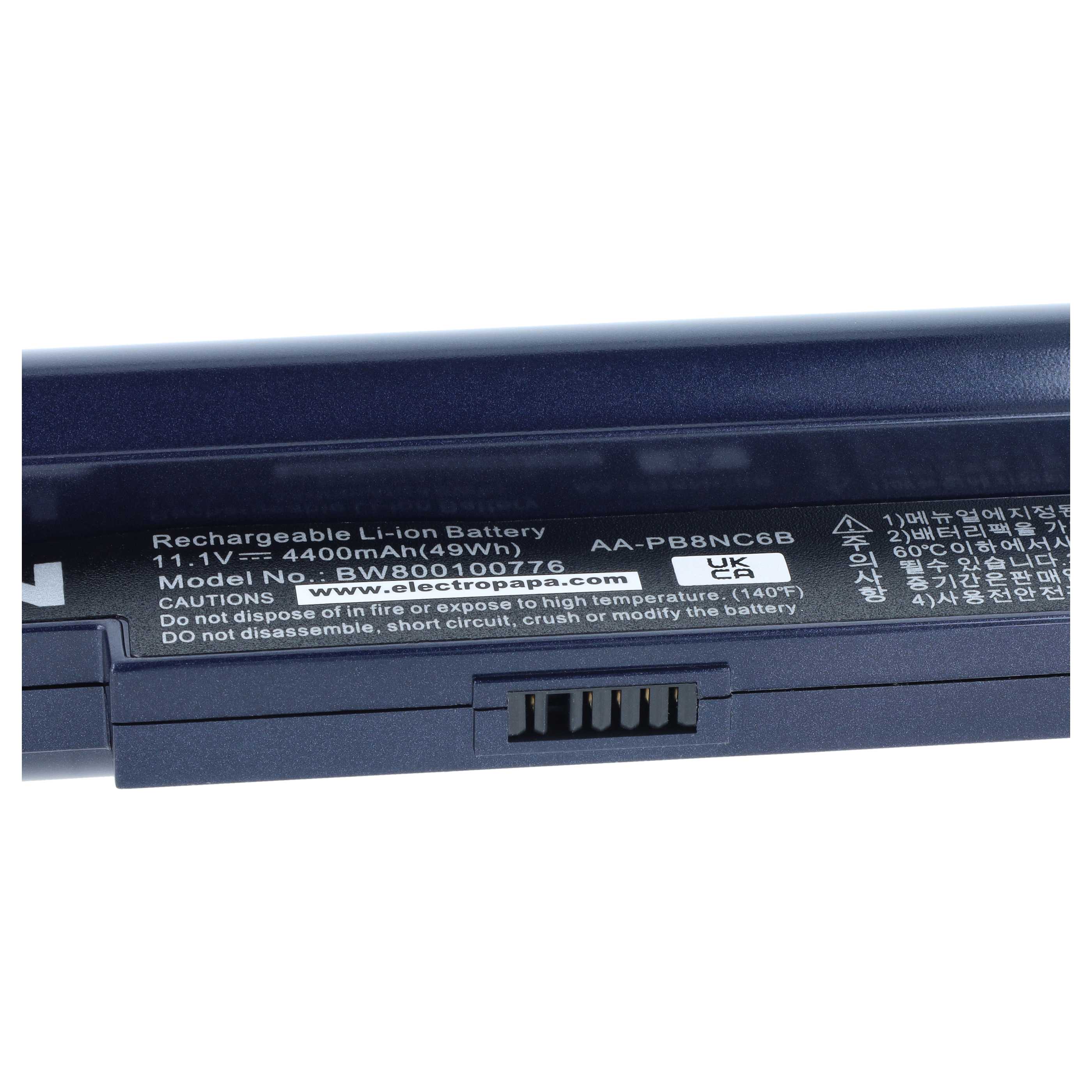 Notebook-Akku als Ersatz für Samsung AA-PB8NC6B, AA-PB8NC6M für Samsung - 4400mAh 11,1V Li-Ion, blau