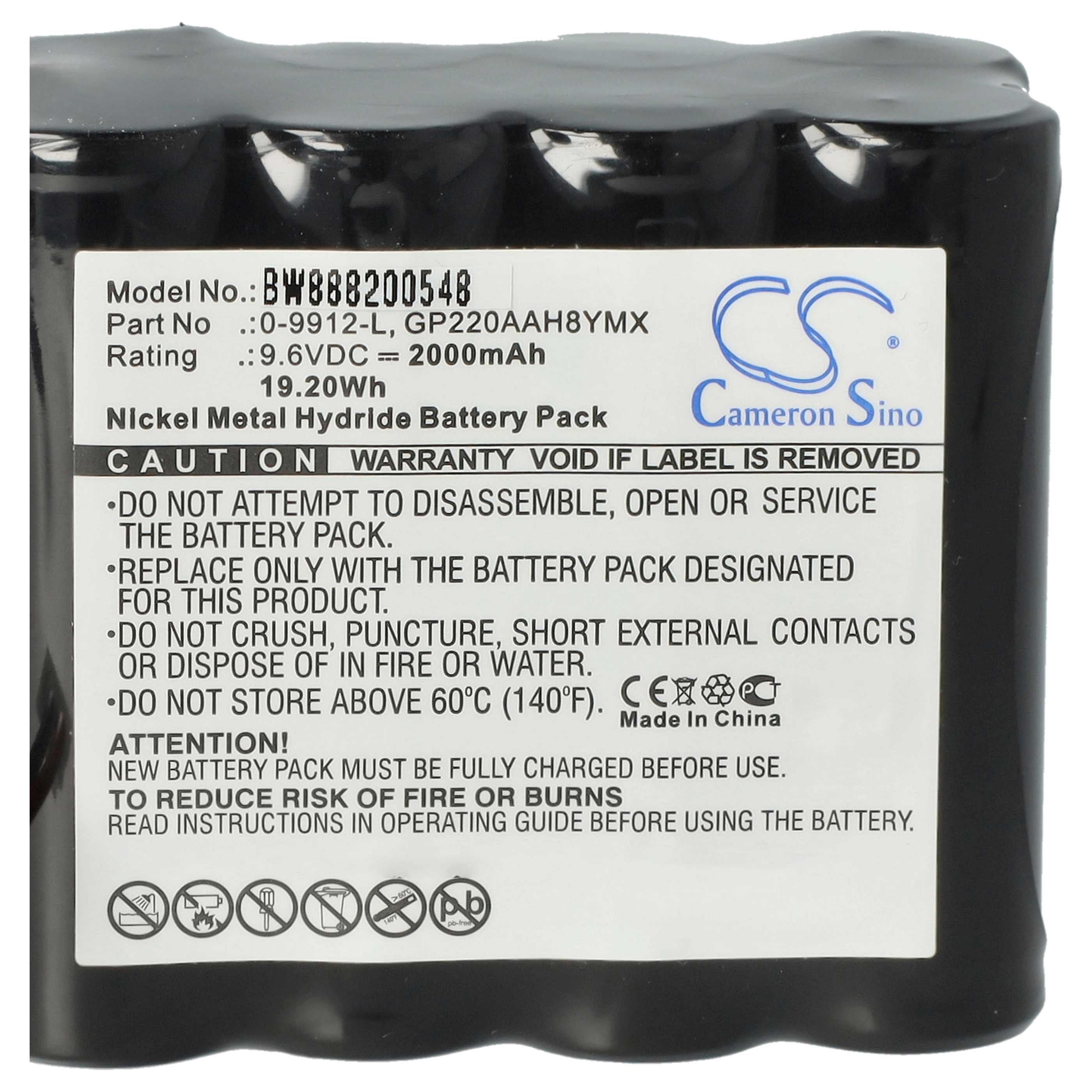Alarm System Battery replaces Visonic GP220AAH8YMX, 0-9912-L - 2000 mAh 9.6 V NiMH