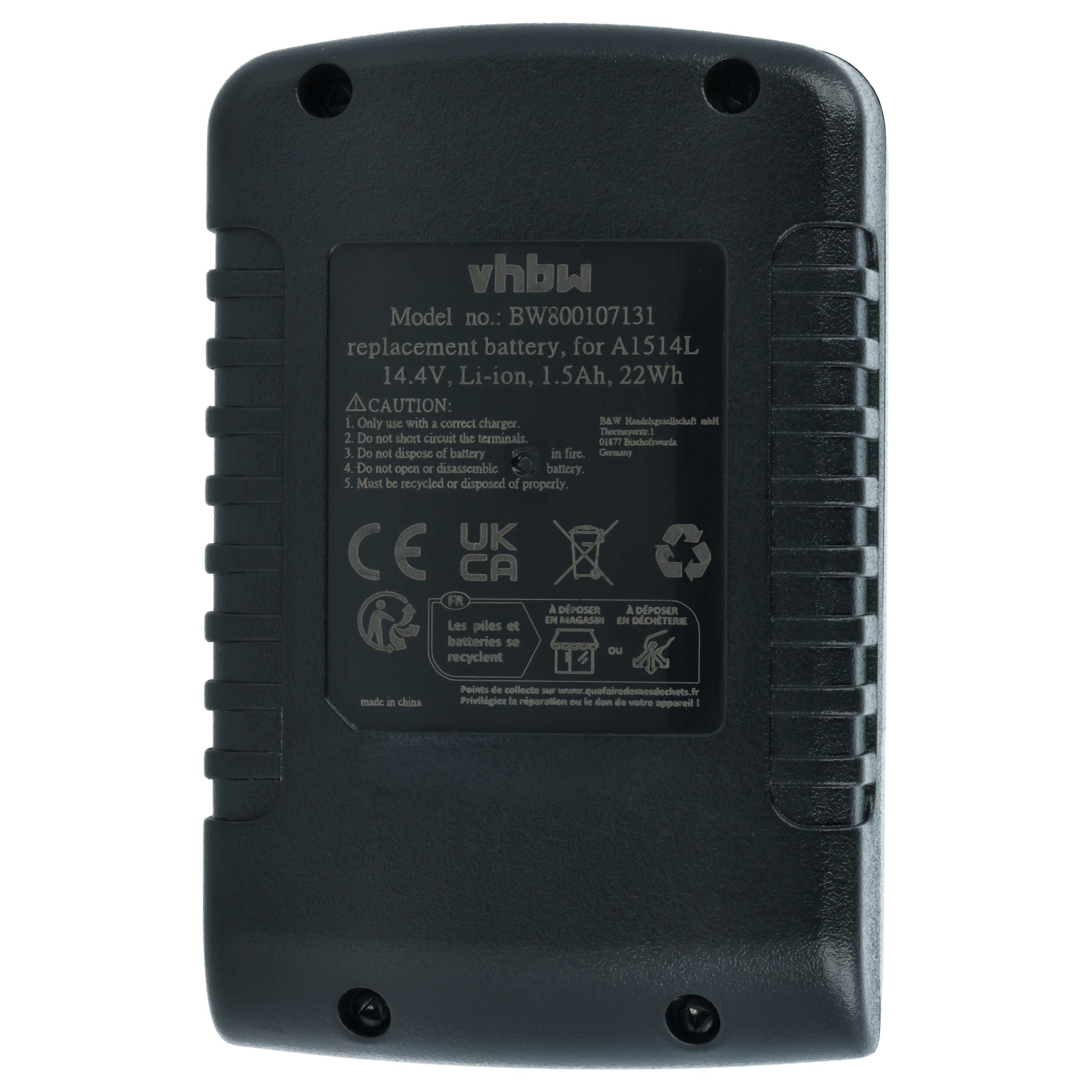 3x Batería para herramienta reemplaza Black & Decker A1514L - 1500 mAh, 14,4 V, Li-Ion