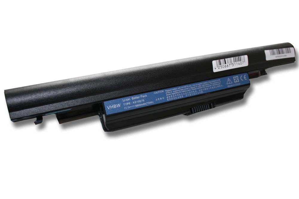 Notebook Battery Replacement for Acer AS10B31, AK.006BT.082, AS01B41, 934T2085F - 6600mAh 11.1V Li-Ion, black