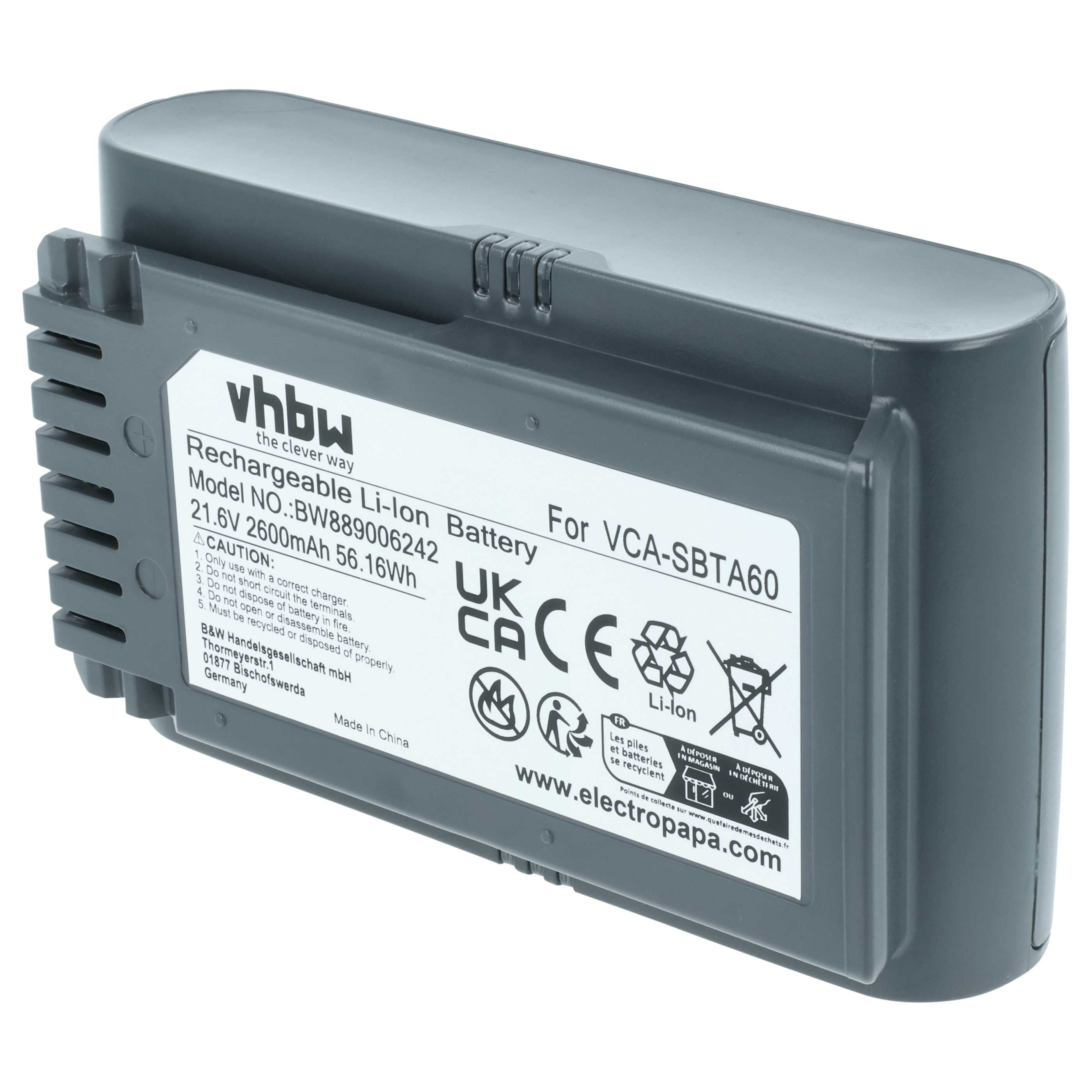 Batteria sostituisce Samsung 8806092219397, VCA-SBTA60 per aspirapolvere - 2,6Ah 21,6V Li-Ion
