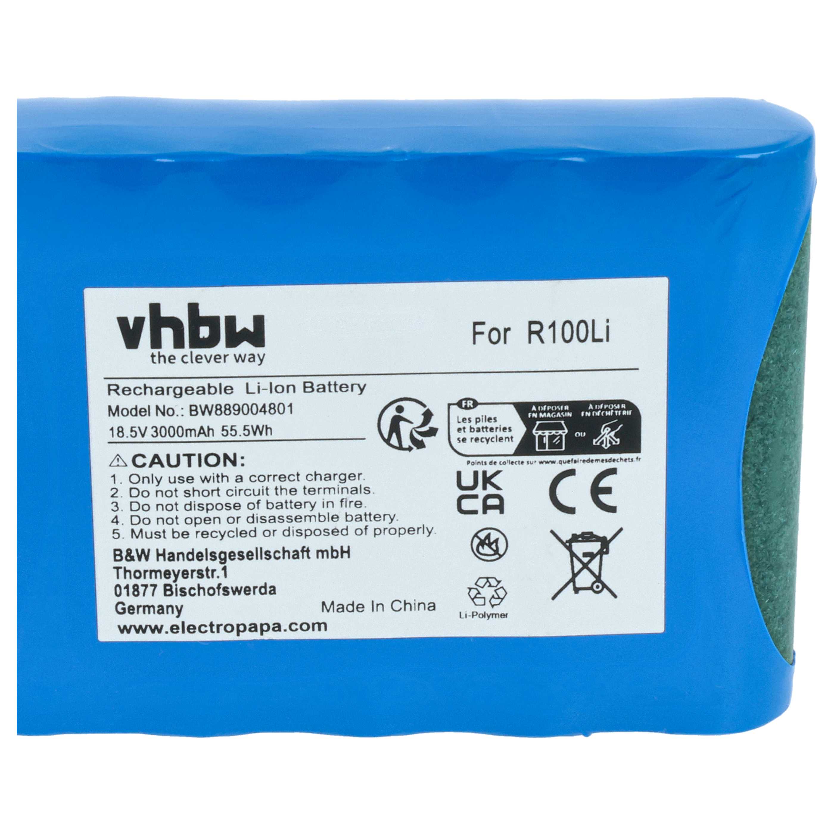 Battery Replacement for Husqvarna 584 82 28-01, 584 85 28-01, 584 82 28-02 - 3 Ah 18.5 V Li-Ion, blue