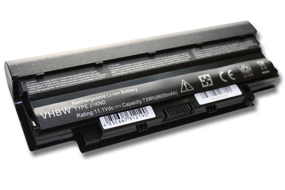 Notebook Battery Replacement for Dell 07XFJJ, 0J1KND, 04YRJH, 06P6PN, 0383CW - 6600mAh 11.1V Li-Ion, black