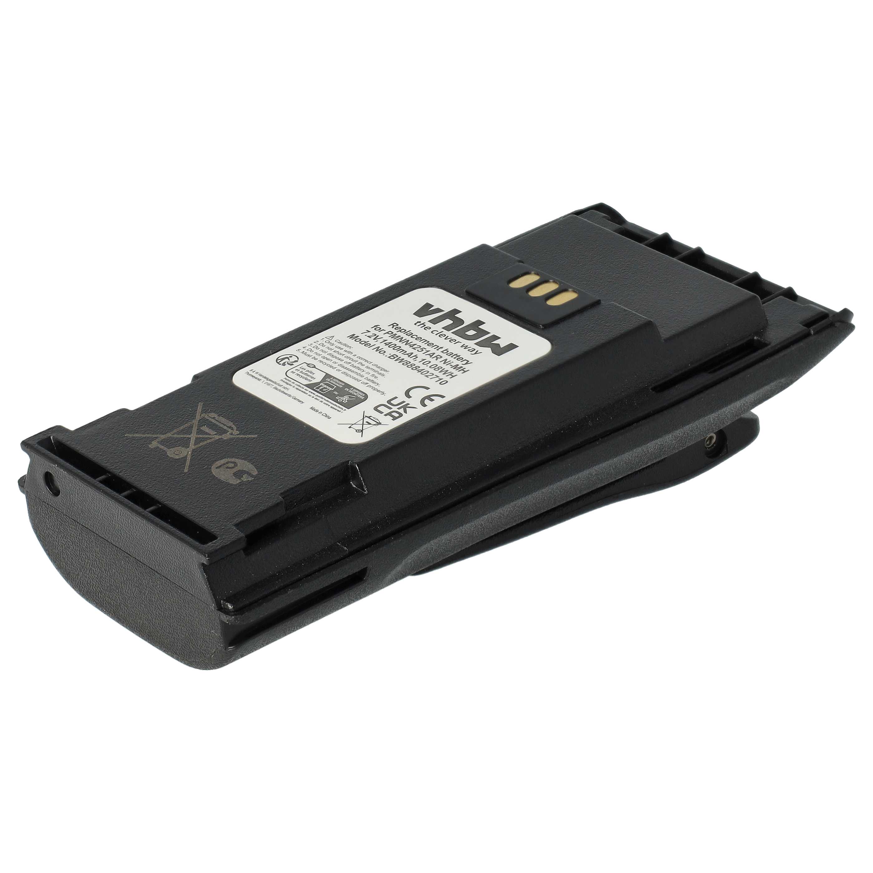 Radio 5x Battery replaces Motorola NNTN4497A, NNTN4497, NNTN4496AR, NNTN4496 - 1400 mAh 7.2 V NiMH + Belt Clip