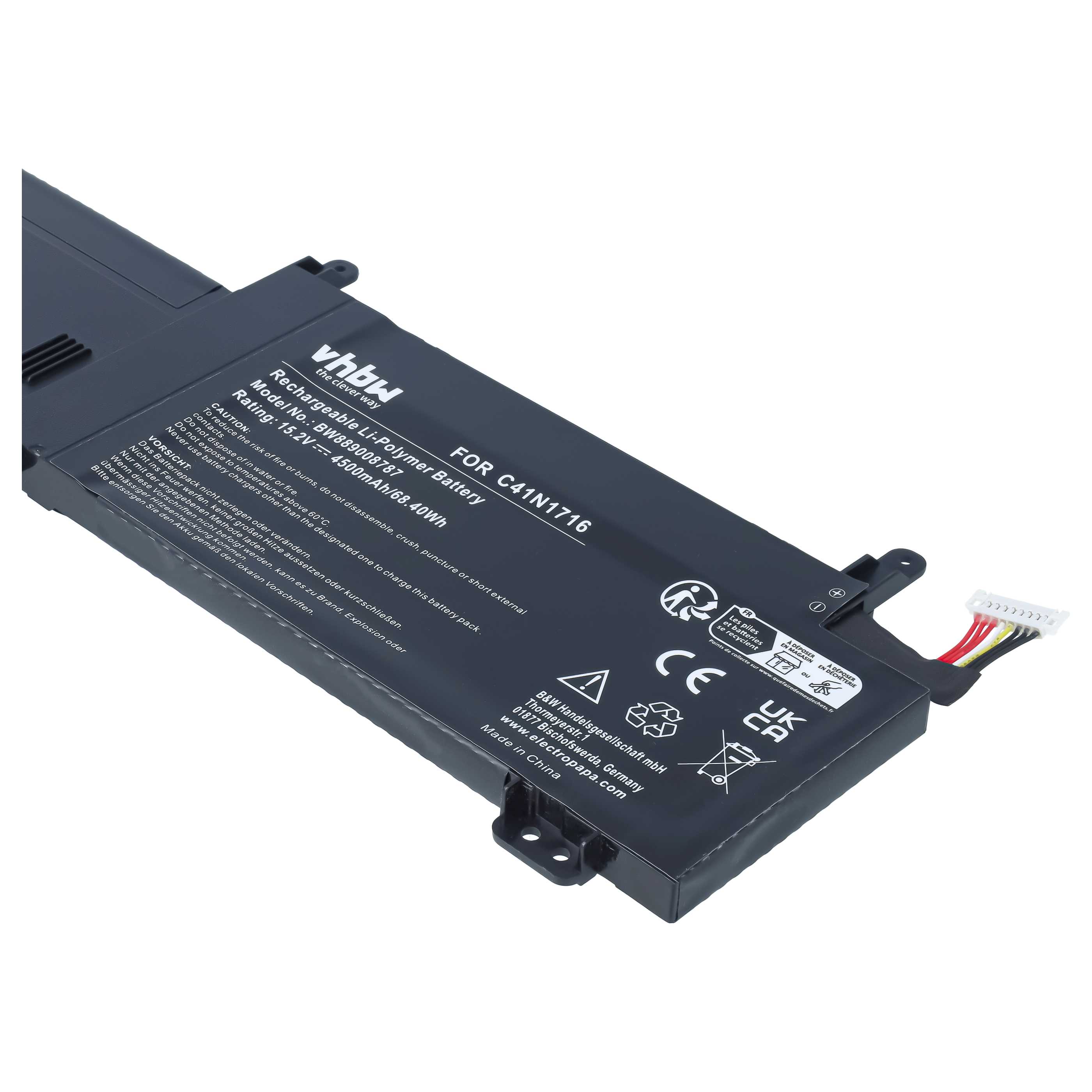 Notebook-Akku als Ersatz für Asus 0B200-02770000, C41N1716, C41PQPH für Asus - 4500mAh 15,2V Li-Polymer