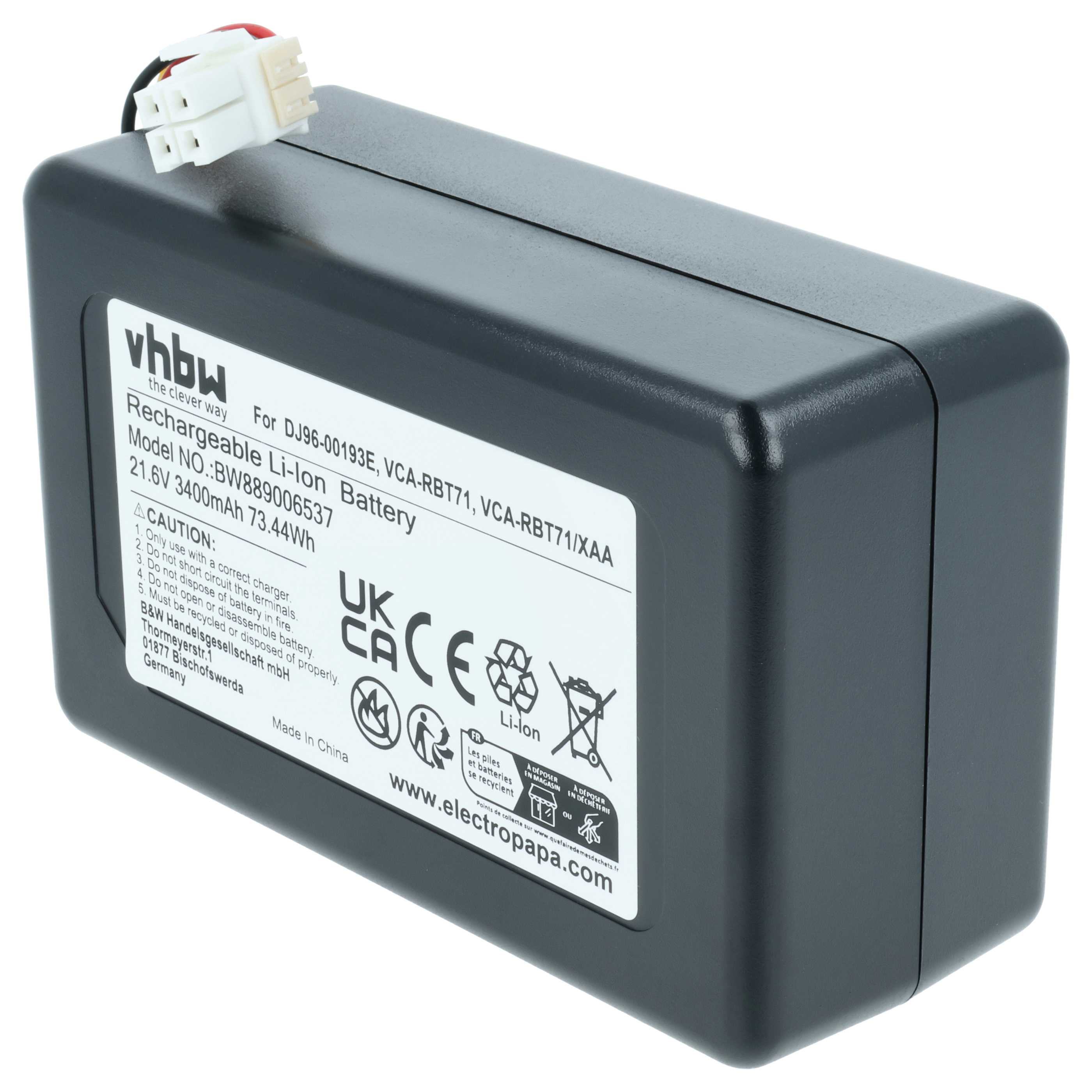 Batteria sostituisce Samsung DJ96-00193E, VCA-RBT71/XAA, VCA-RBT71 per robot aspiratore - 3,4Ah 21,6V Li-Ion