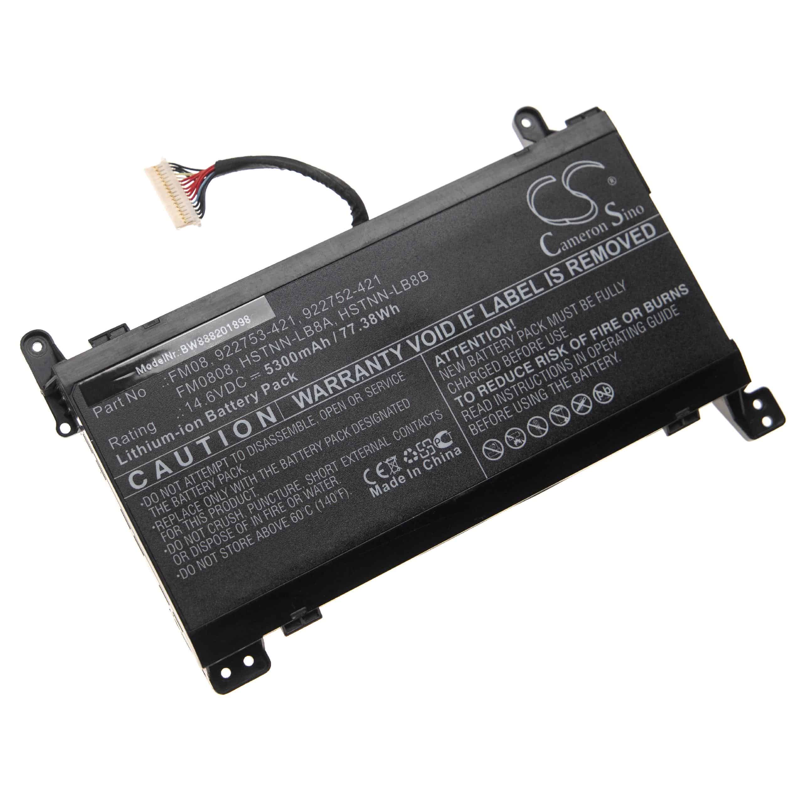 Batterie remplace HP 922753-421, 922976-855, 922752-421 pour ordinateur portable - 5300mAh 14,6V Li-ion, noir