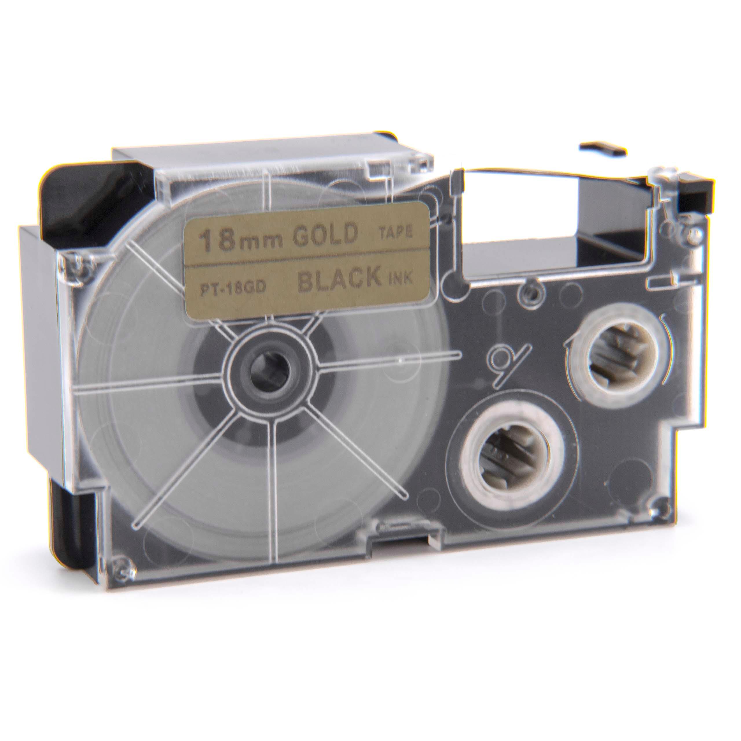 Cassette à ruban remplace Casio XR-18GD, XR-18GD1 - 18mm lettrage Noir ruban Or, pet+ RESIN