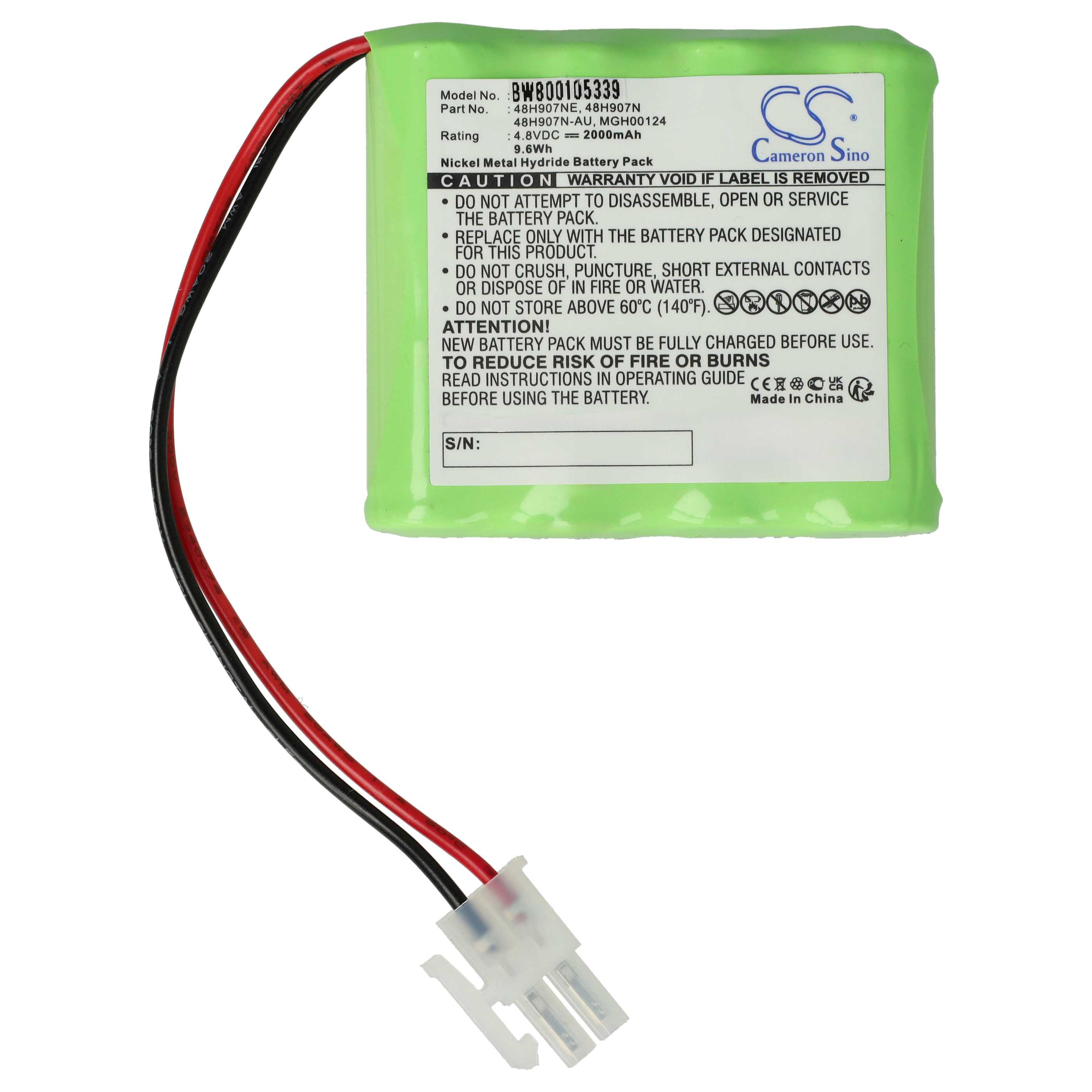 Batería reemplaza Omron 48H907N-AU, 48H907N, MGH00124, 48H907NE para tecnología médica (2000 mAh, 4,8 V, NiMH)