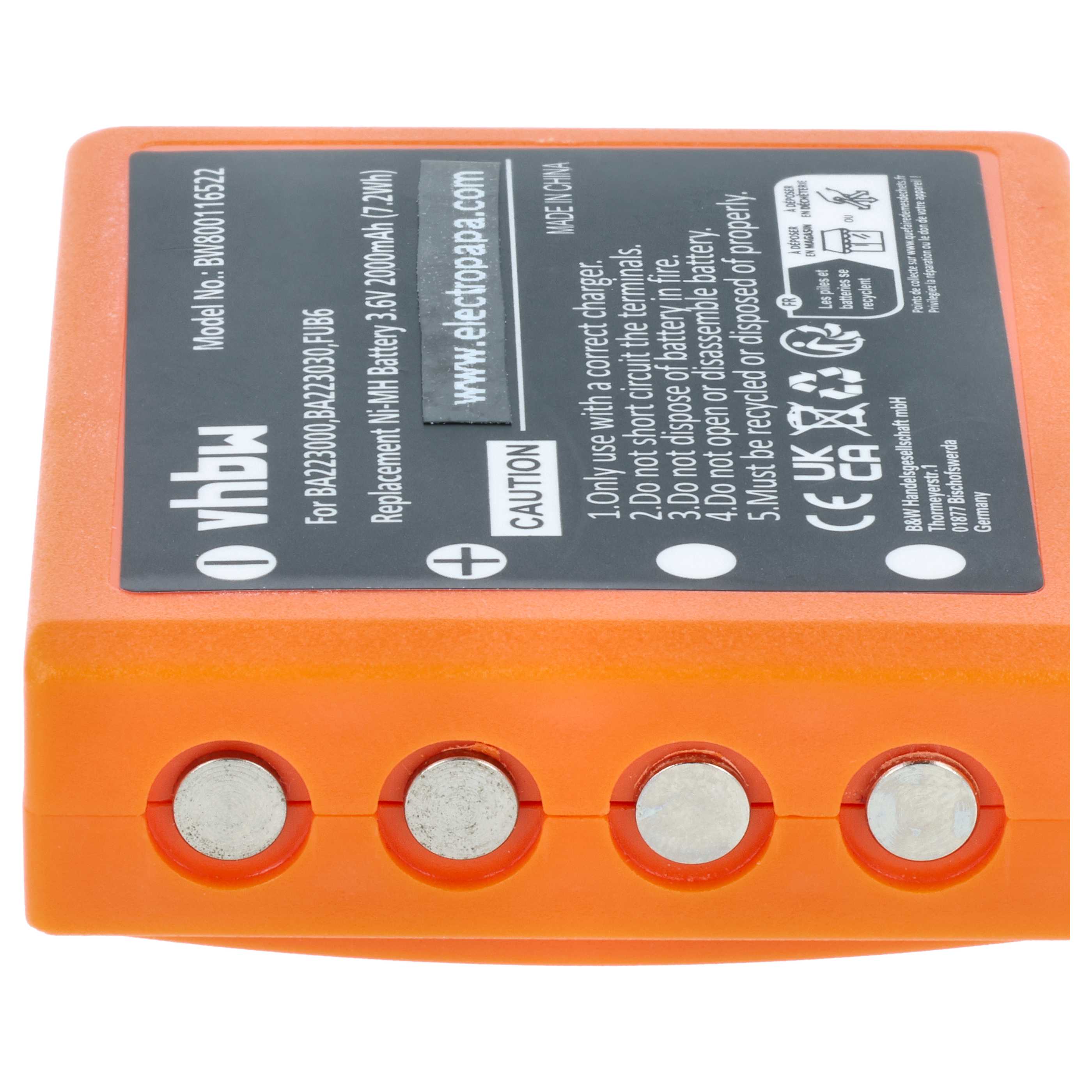 Batterie (10 pièces) remplace HBC FBFUB09N, BA223031, BA223001, FUA39, BA223000, BA223030 - 2000mAh 3,6V NiMH