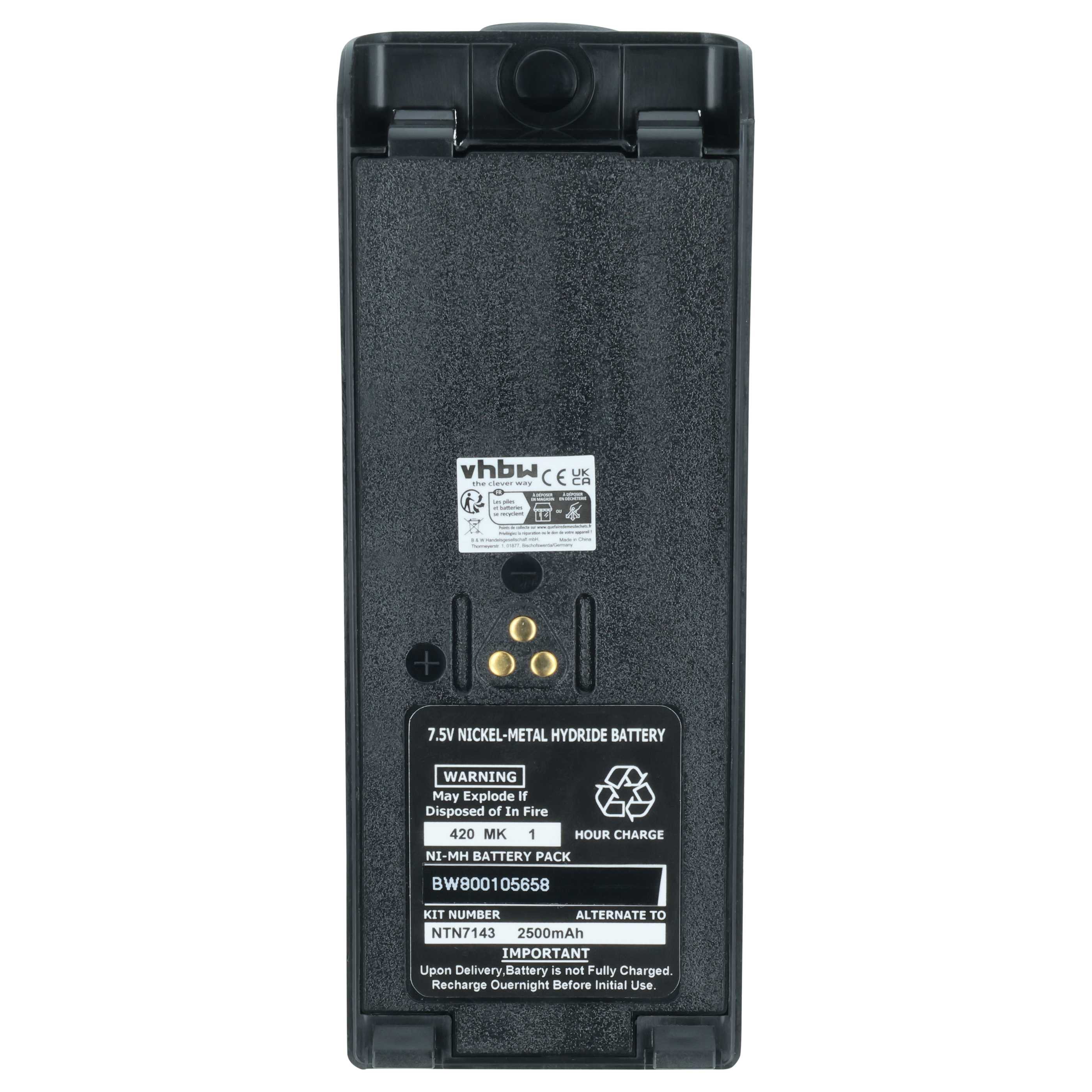 Radio 2x Battery replaces Motorola NTN7143, NTN7143CR, NTN7143B, NTN7143A - 2500 mAh 7.5 V NiMH + Belt Clip