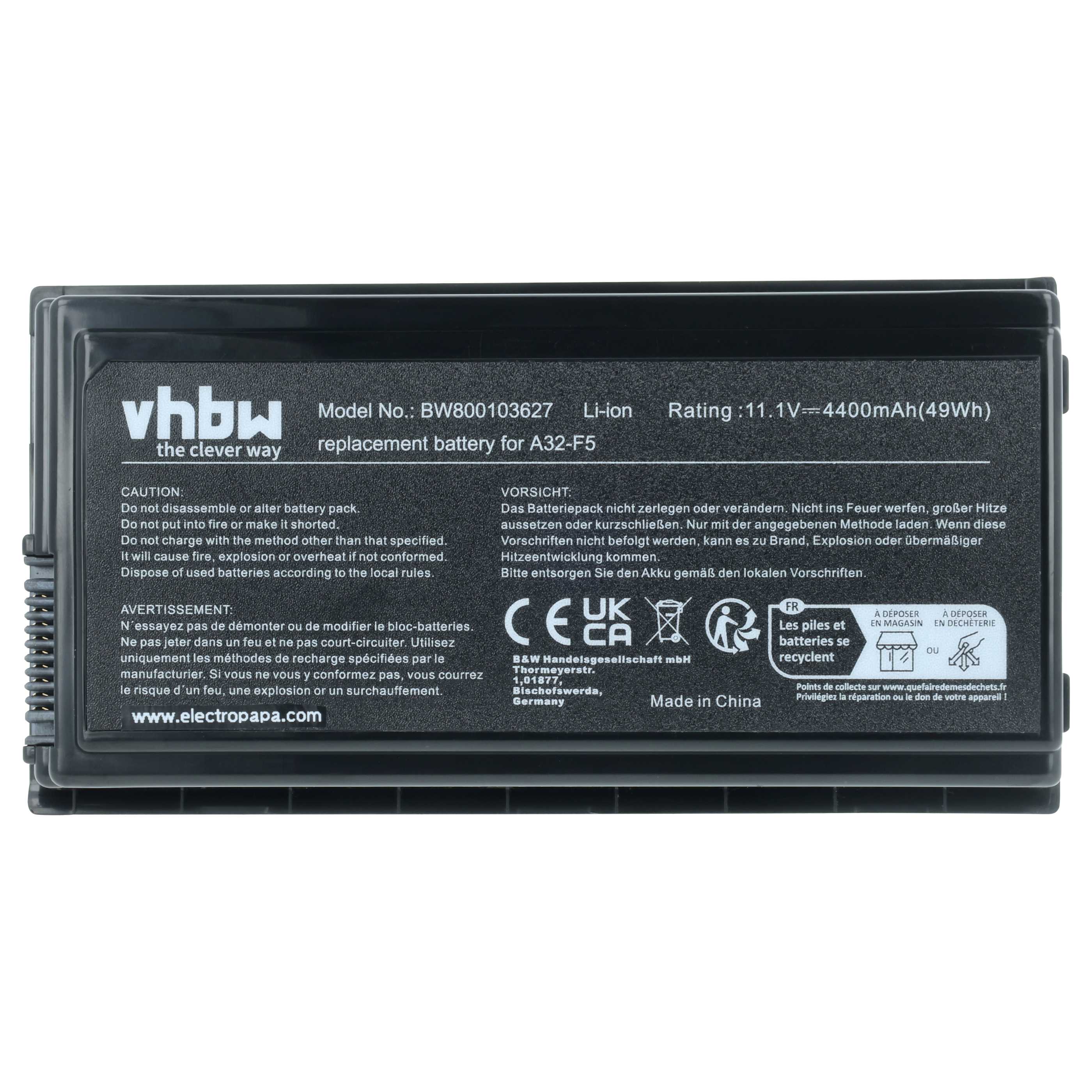 Batteria sostituisce Asus 70-NLF1B2000, 70-NLF1B2000Z, 70-NLF1B2000Y per notebook - 4400mAh 11,1V Li-Ion nero