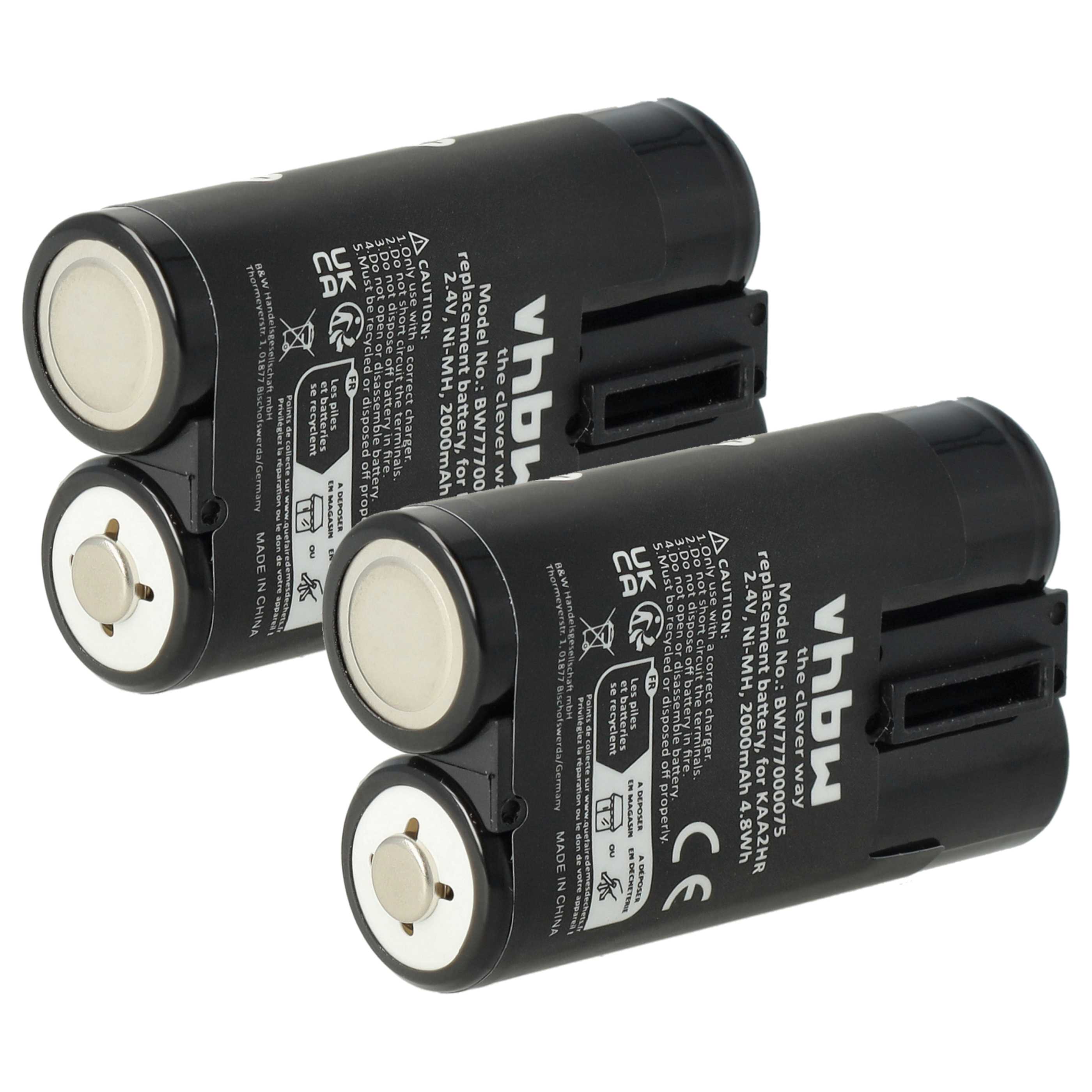 2x Battery replaces Kodak KAA2HR - 2000mAh, 2.4V, NiMH
