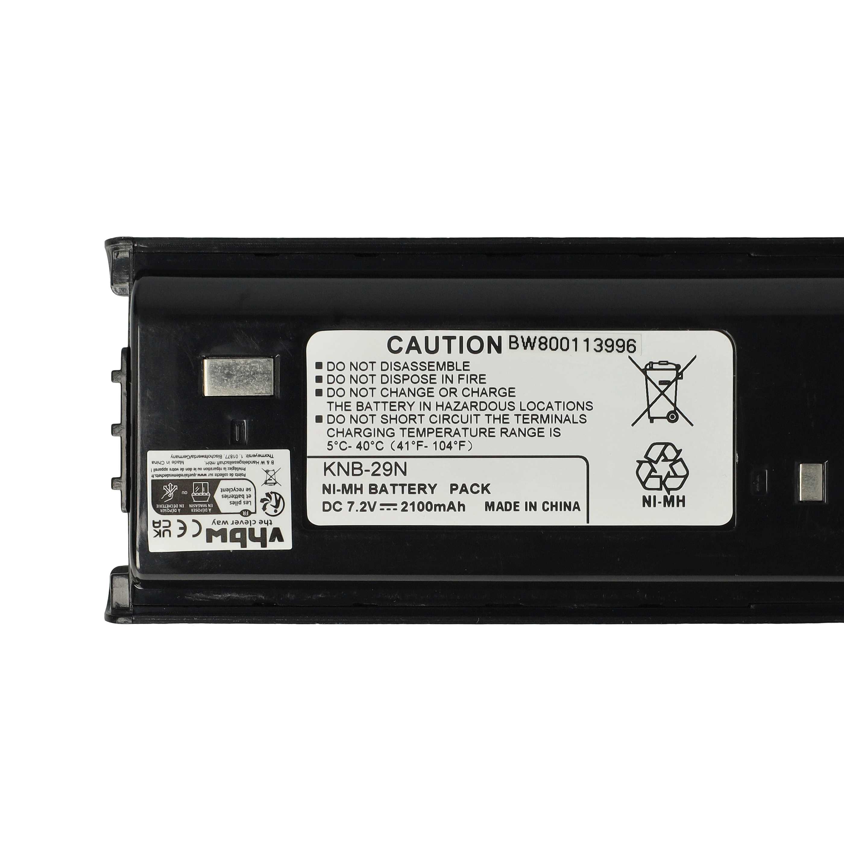 Batteria sostituisce Kenwood BPKNB45LI, BPKNB29MHXT-1, BPKNB29MH per dispositivo radio - 2100mAh 7,2V NiMH