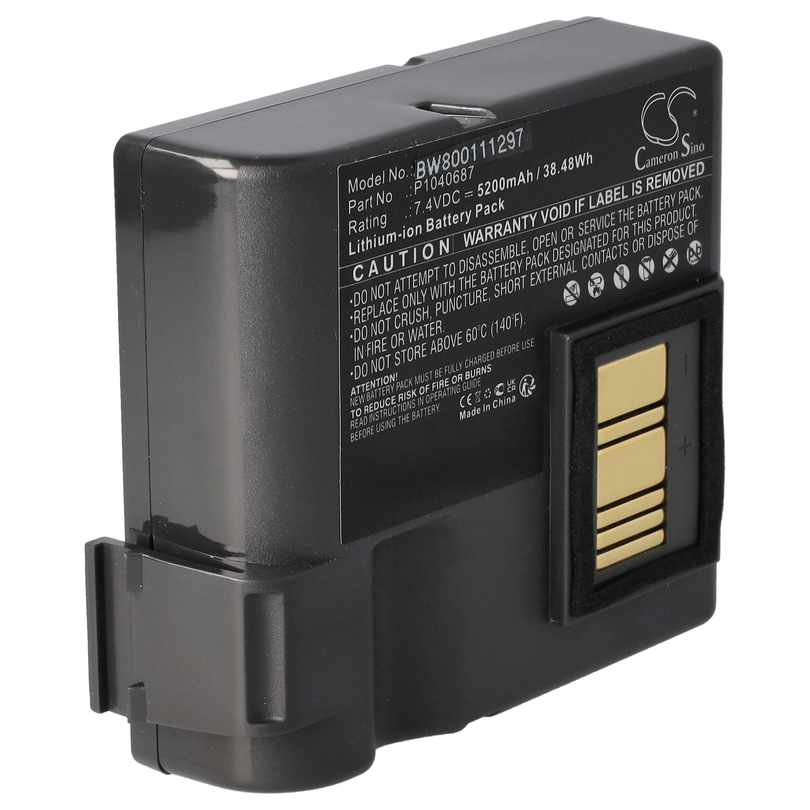 Batteria per stampante sostituisce Zebra BTRY-MPP-68MA1-01, P1050667-016, P1040687 Zebra - 5200mAh 7,4V Li-Ion