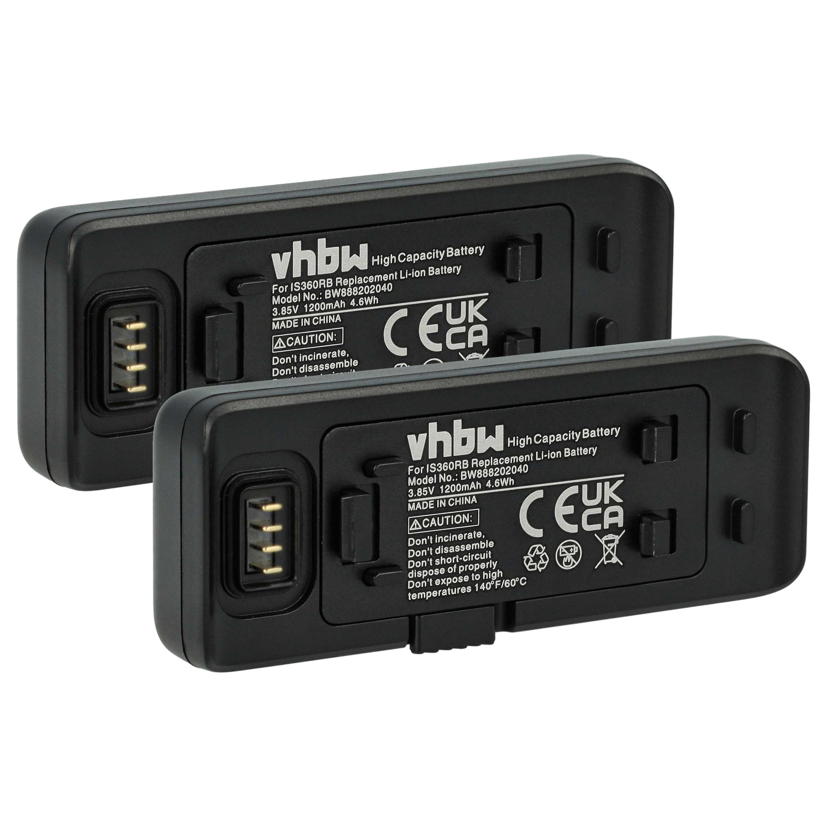 2x Battery replaces Insta360 IS360RB - 1200mAh, 3.85V, Li-Ion