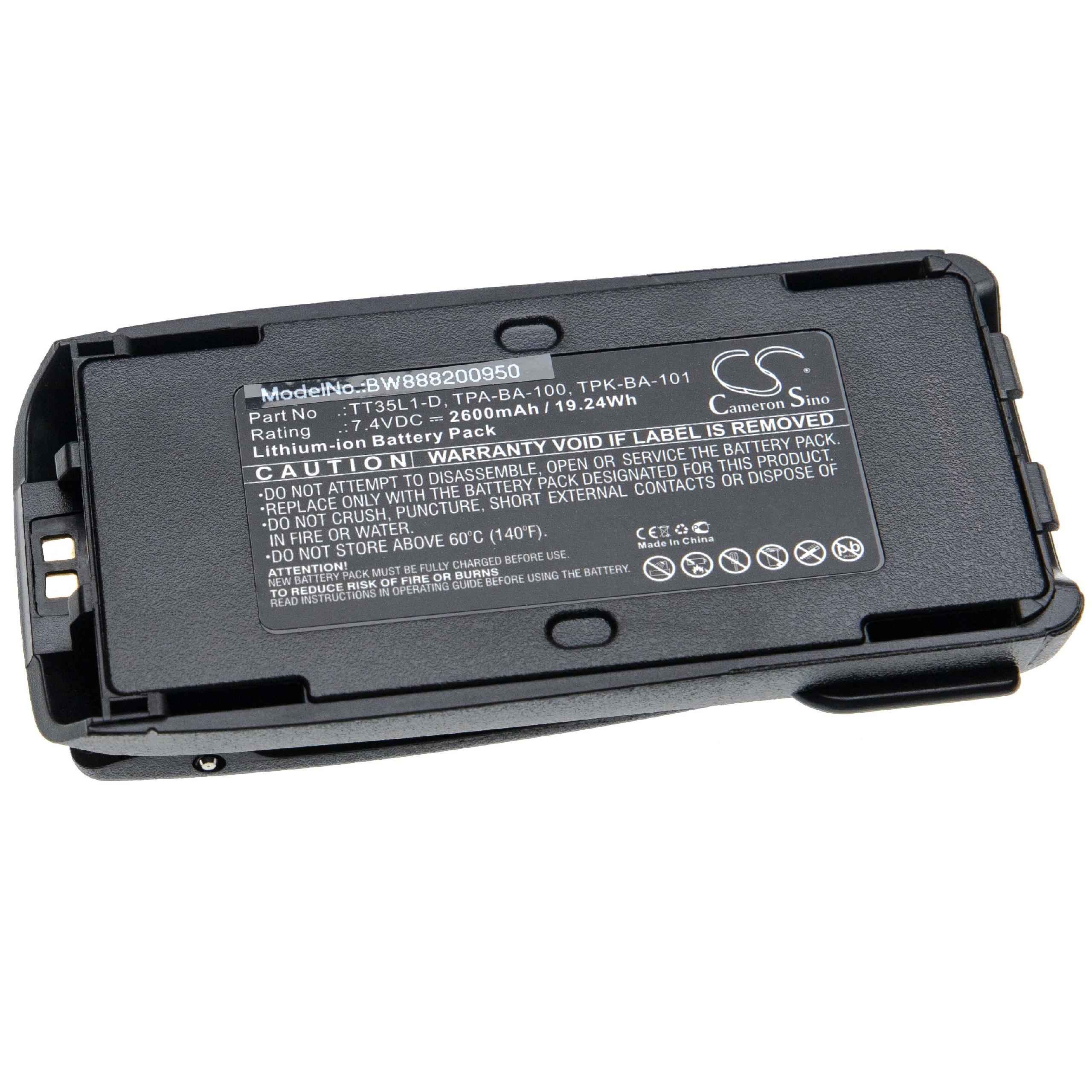 Batería reemplaza Tait T03-00011-CAAA para radio, walkie-talkie Tait - 2600 mAh 7,4 V Li-Ion con clip