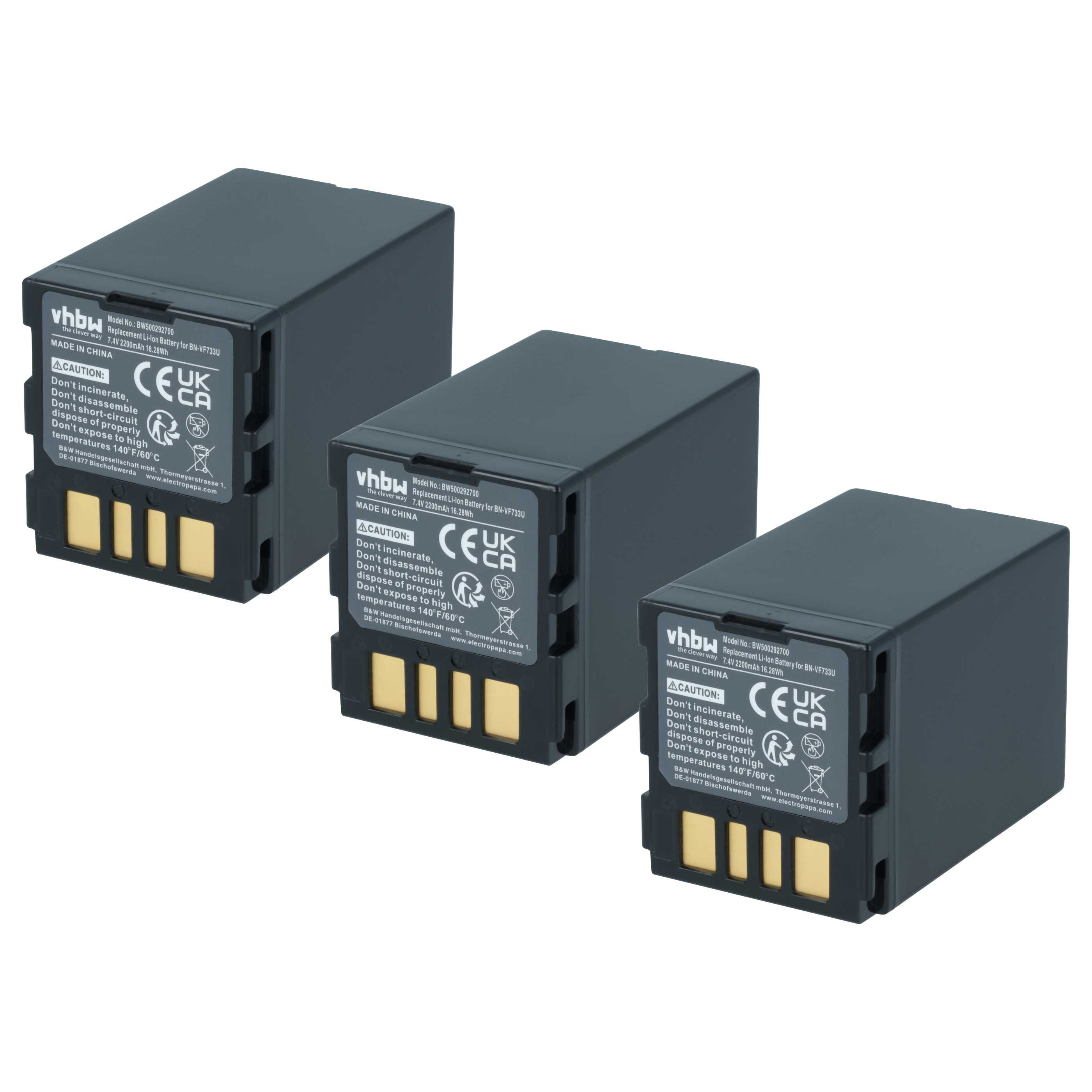 Videocamera 3x Battery replaces JVC BN-VF714, BN-VF707US, BN-VF707, BN-VF707U - 2200 mAh 7.4 V Li-Ion