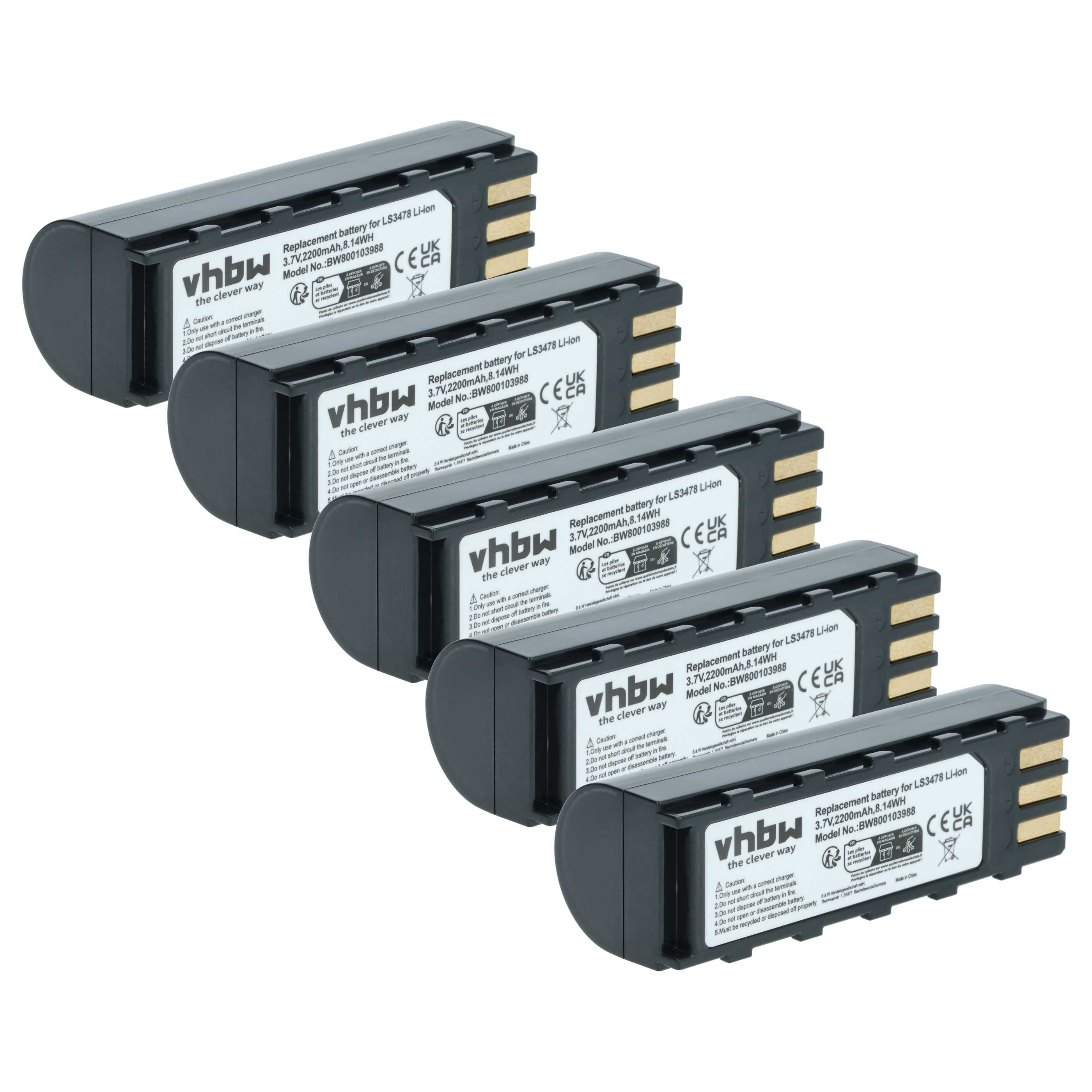 5x Akku als Ersatz für Leuze 50120448 für Symbol Barcodescanner - 2200mAh 3,7V Li-Ion