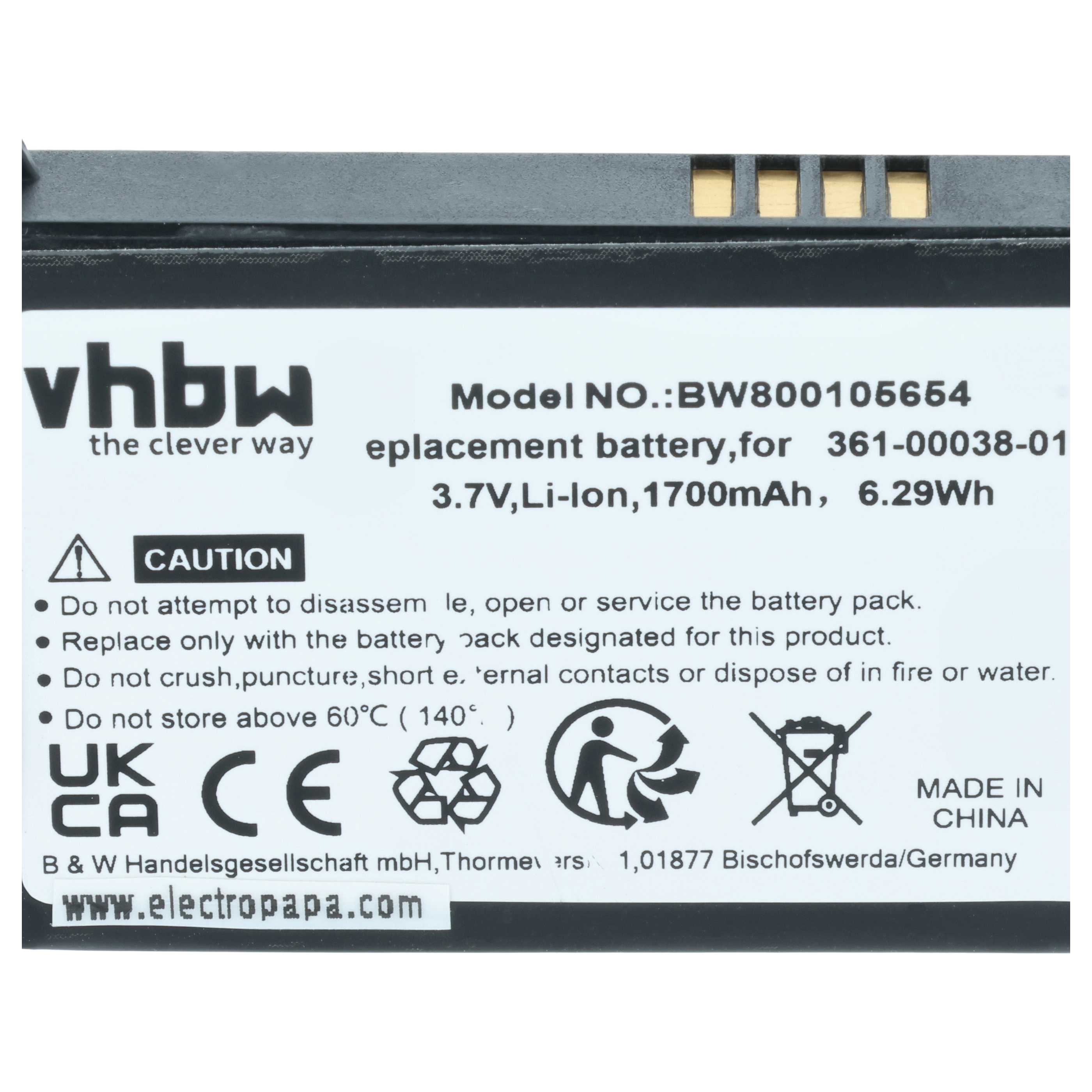 Akumulator do nawigacji GPS zamiennik Garmin 361-00038-01, 010-11143-00 - 1700 mAh 3,7 V Li-Ion