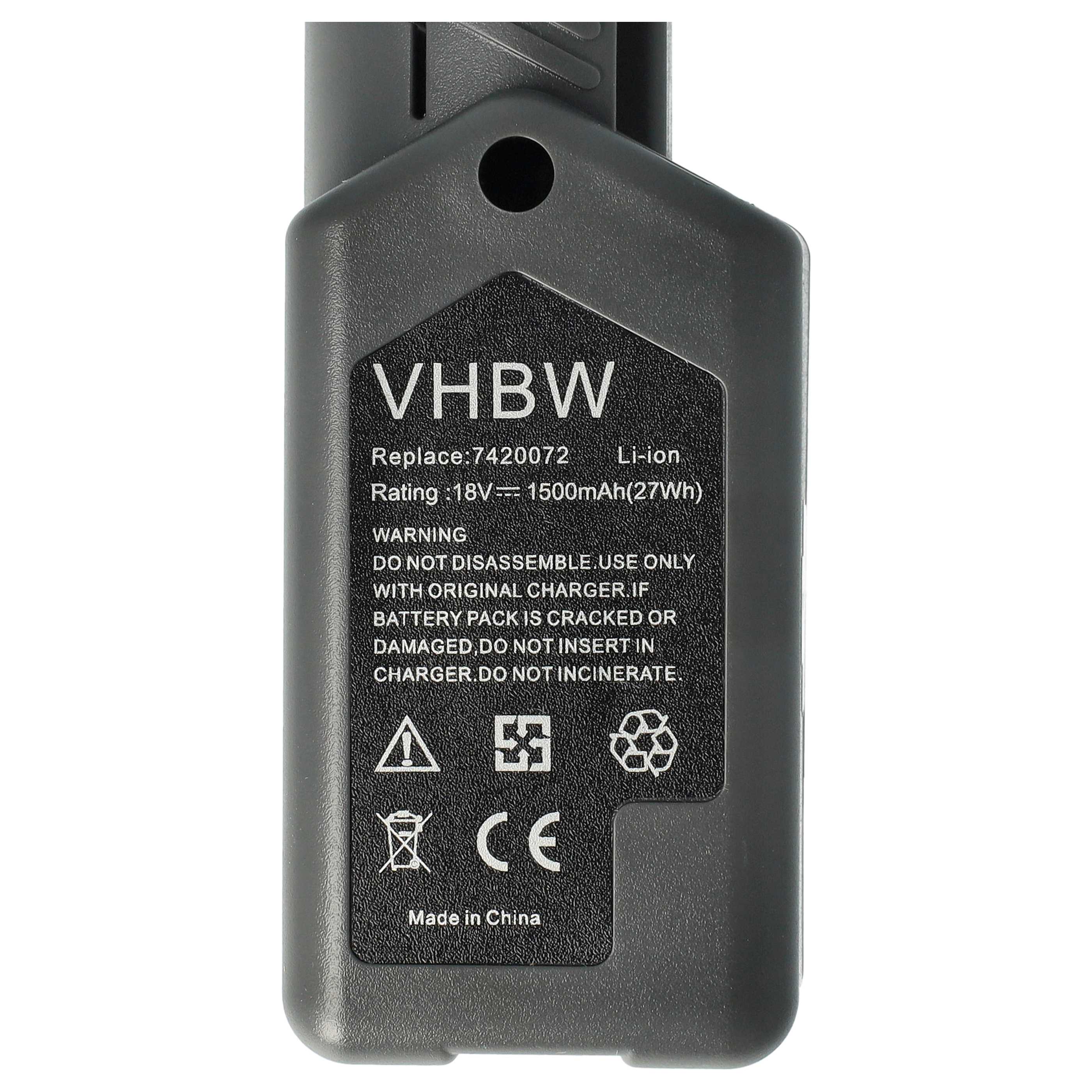 Lawnmower Battery Replacement for Wolf Garten 7420090, 7420072 - 1500 mAh 18 V Li-Ion, grey