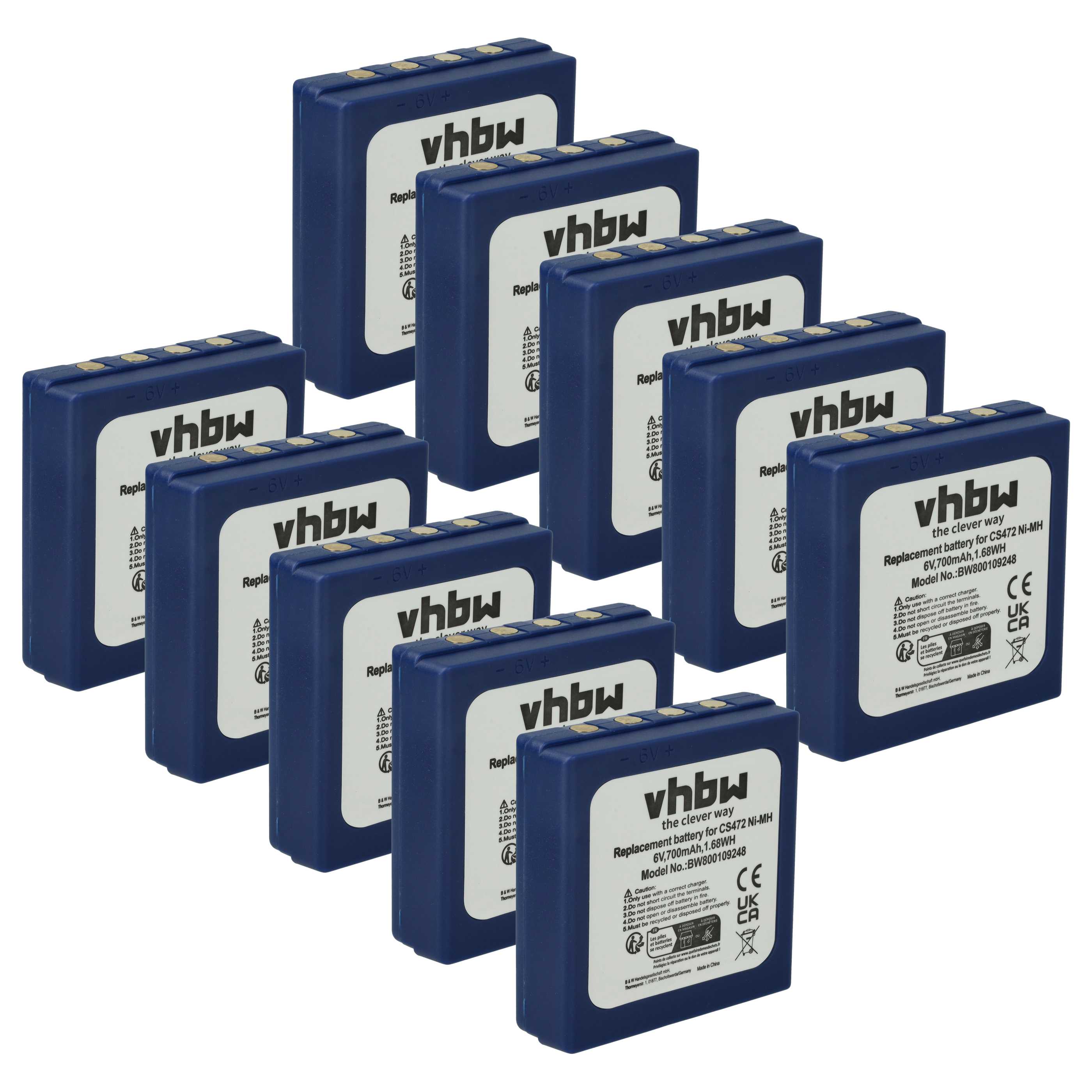 Radio 10x Battery replaces HBC BA222060, BA222061, BA203060, FBFUB03, AF-FUB03M, KH68302500 - 700 mAh 6 V NiMH