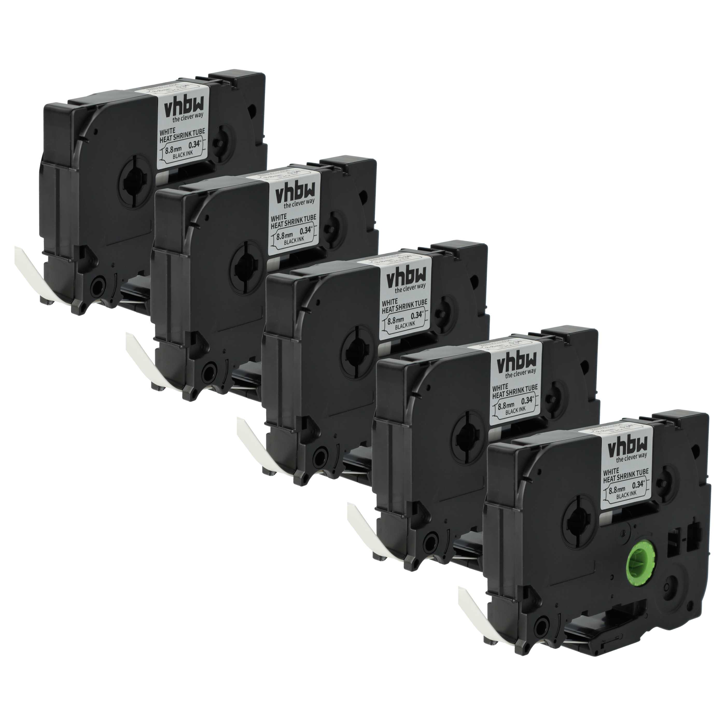 5x Label Tape replaces Brother HSE-221 - Black to White, Heat Shrink Tape, 8.8 mm