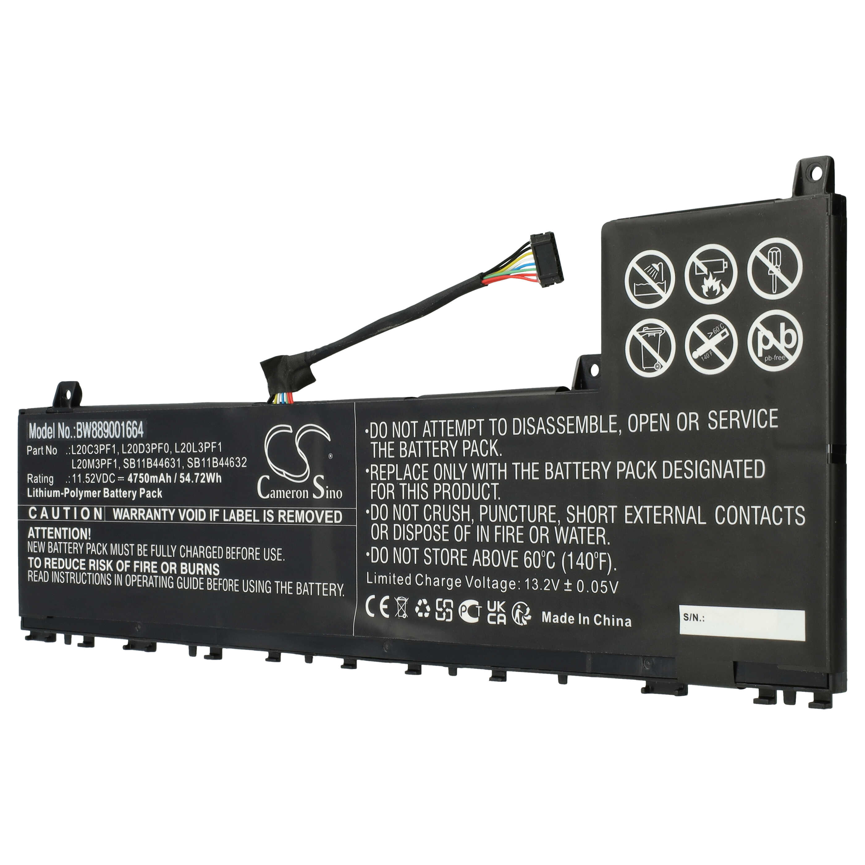Akumulator do laptopa zamiennik Lenovo L20D3PF0, L20C3PF1, L20M3PF1, L20L3PF1 - 4750 mAh 11,52 V LiPo, czarny