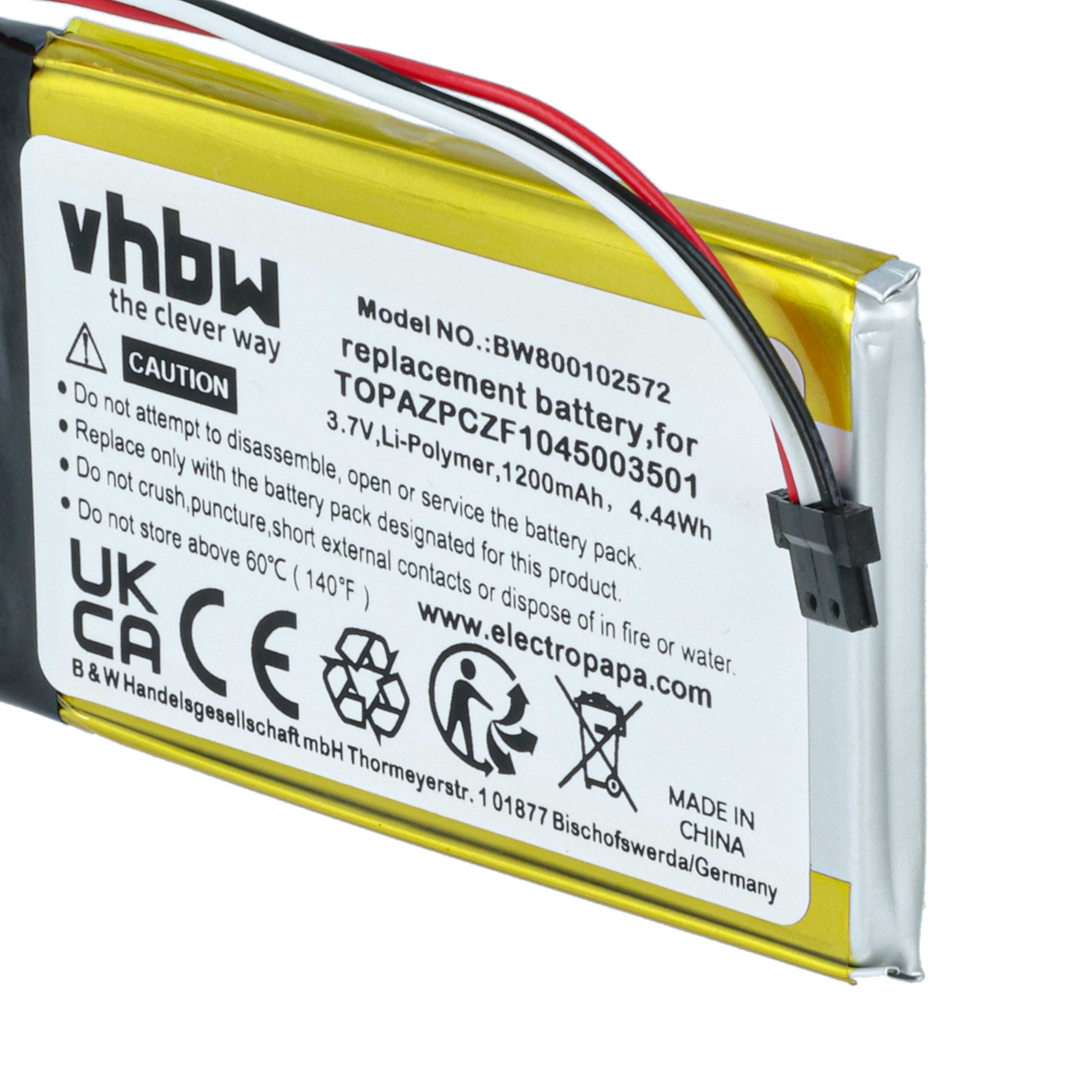 Akumulator do nawigacji GPS zamiennik Navigon Topaz, TOPAZPCZF1045003501 - 1200 mAh 3,7 V LiPo